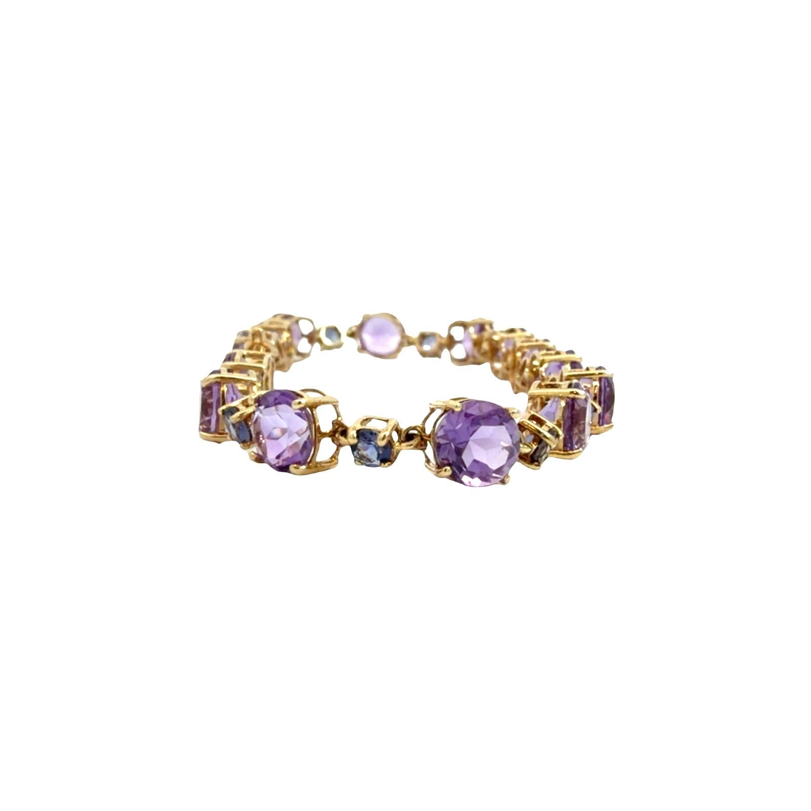 14k Yellow Gold 8.12cttw Amethyst and 1.12cttw Iolite Tennis Bracelet 7.5"2