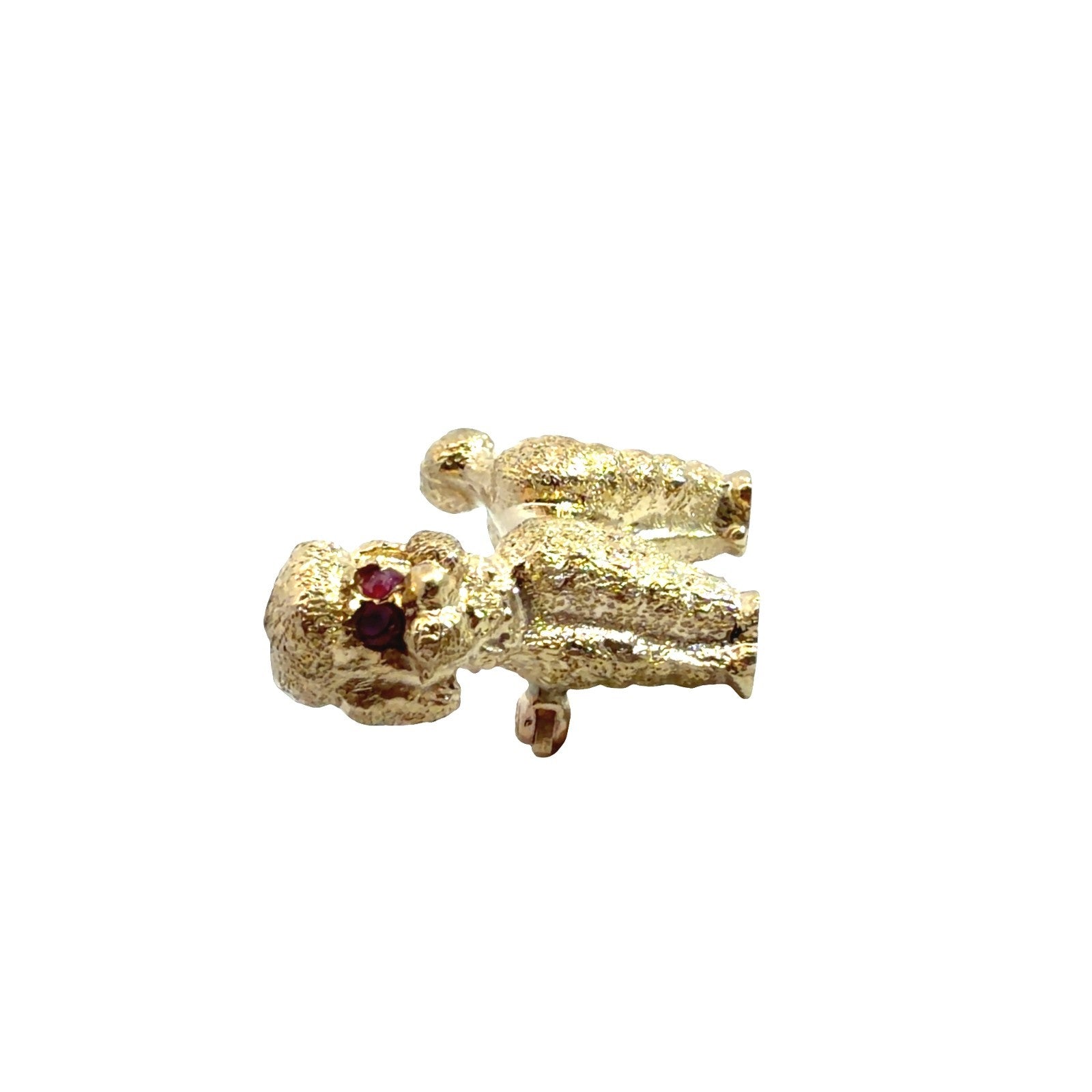 Vintage Stamped 14k Yellow Gold Textured Poodle Brooch with 0.04cttw Ruby Eyes2
