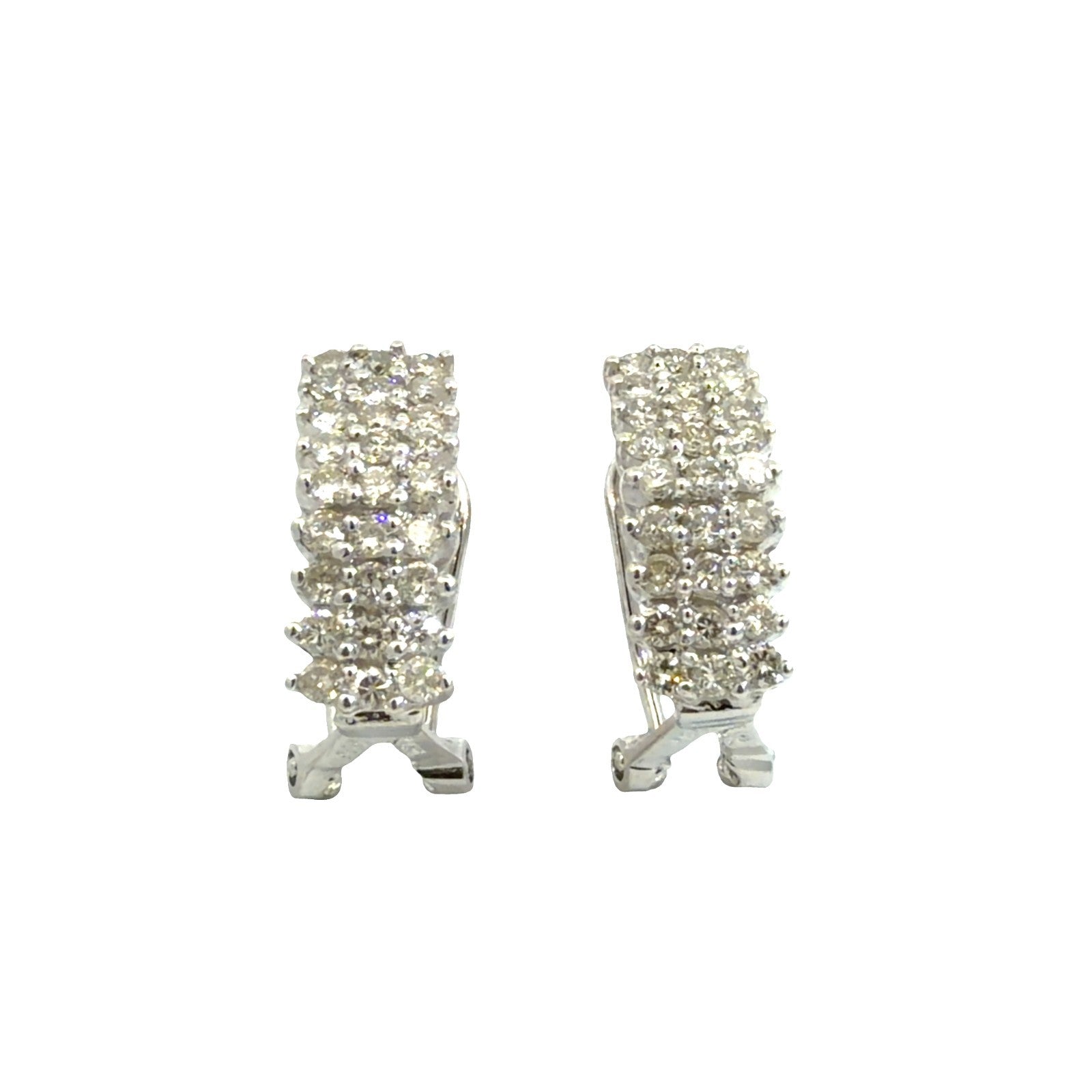 14k White Gold 1.00cttw Diamond Cluster Quarter Hoop Earrings4