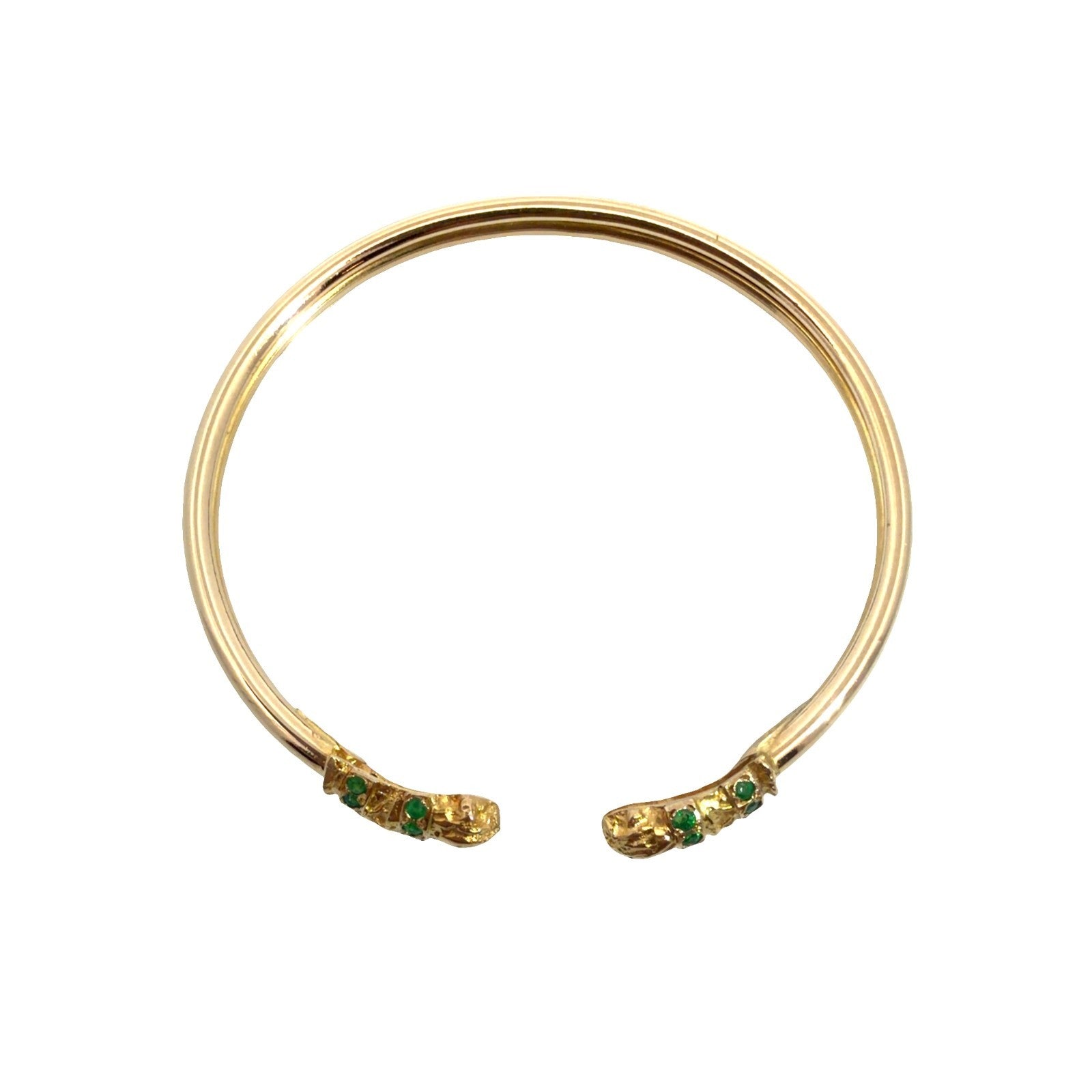17k Yellow Gold Animal Head Bangle with Emerald Accents5