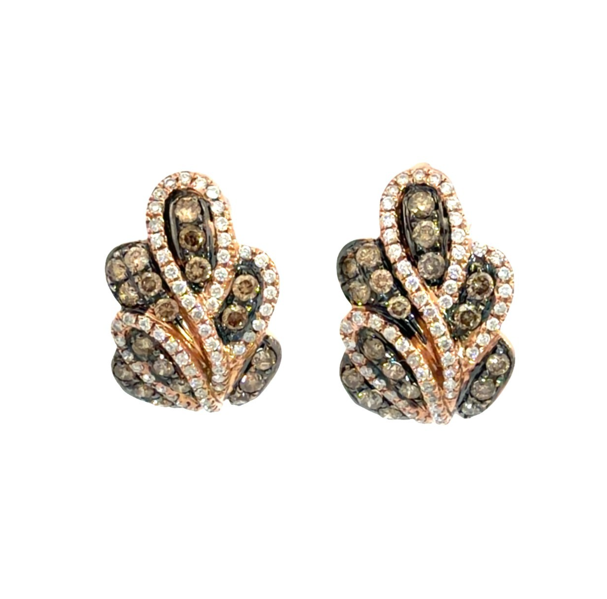 14k Rose Gold 1.39ctw Chocolate and White Diamond Earrings0