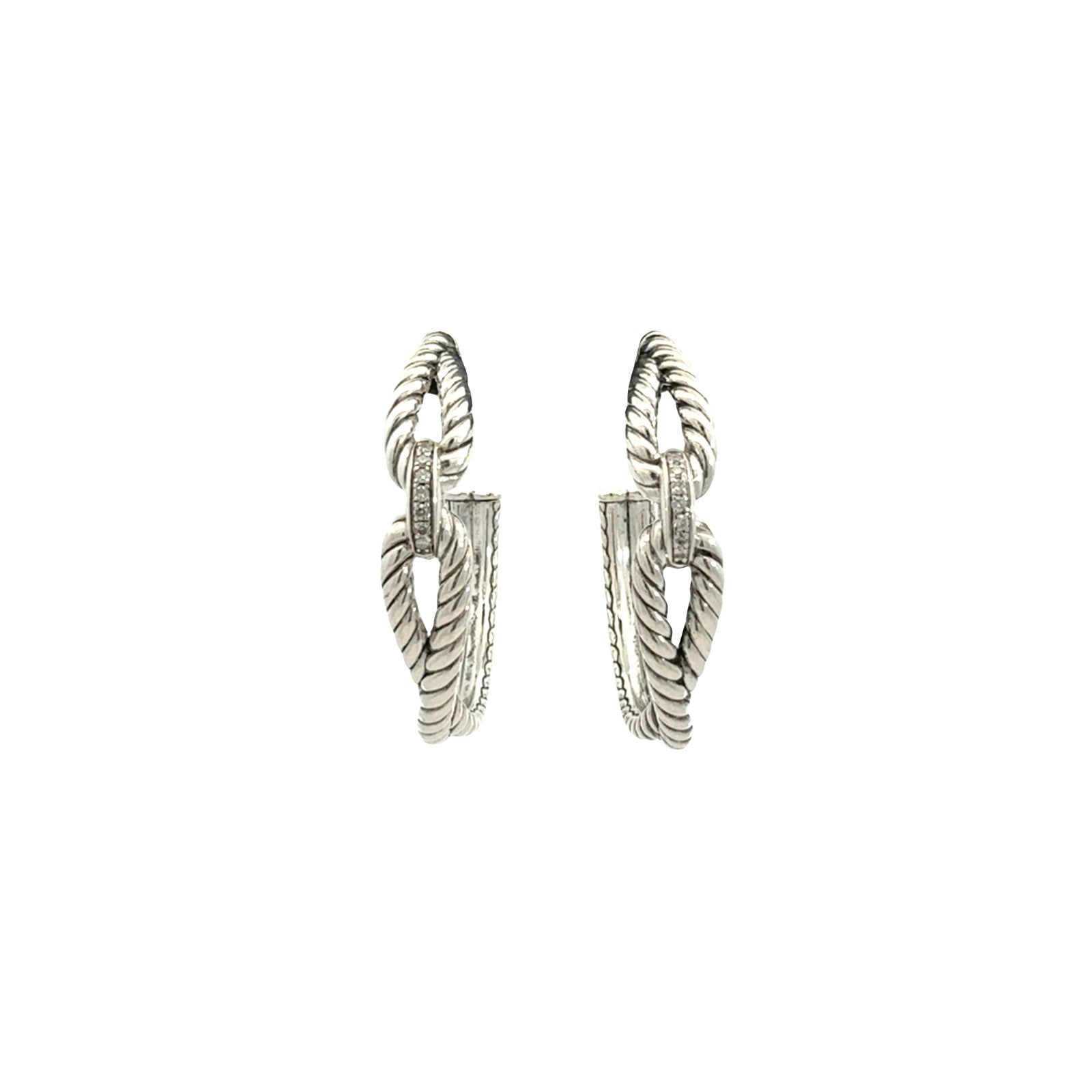 David Yurman Sterling Silver and 0.11ctw Diamond Cable Loop Hoop Earrings1