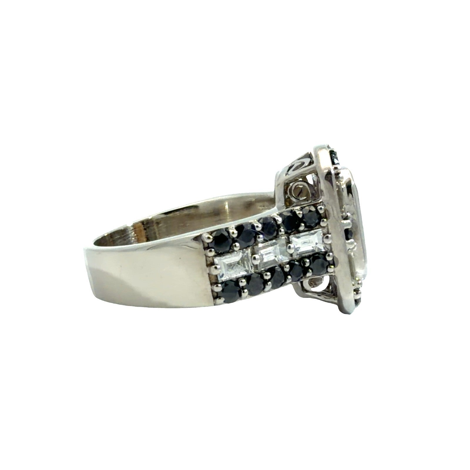 Stamped 14k WG 2.15ctw Orange Topaz 1.82ctw Black & White Diamond Ring Sz 72