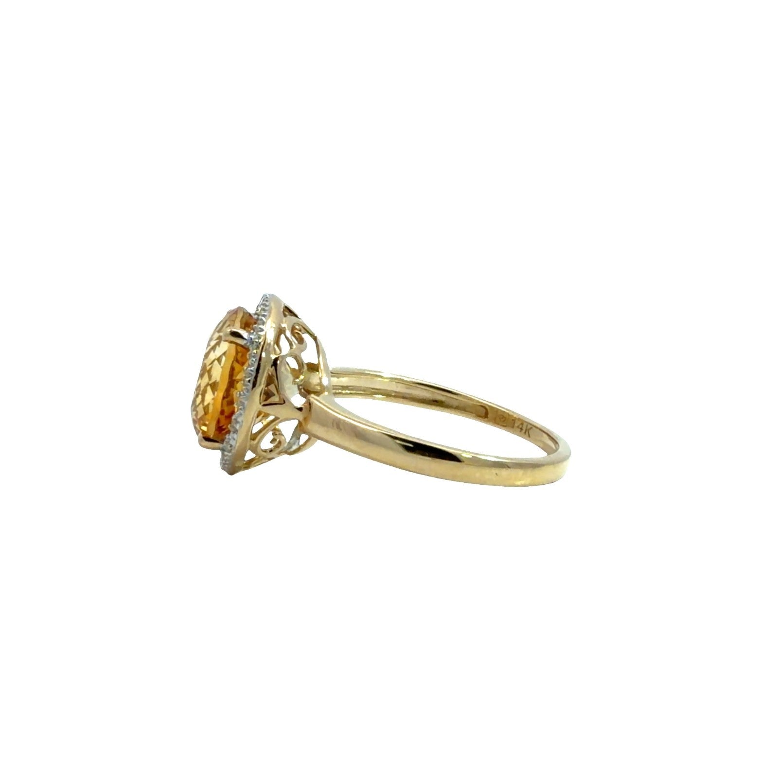 14k Yellow Gold 3.36tcw Round Citrine & 0.08cttw Diamond Halo Cocktail Ring 73