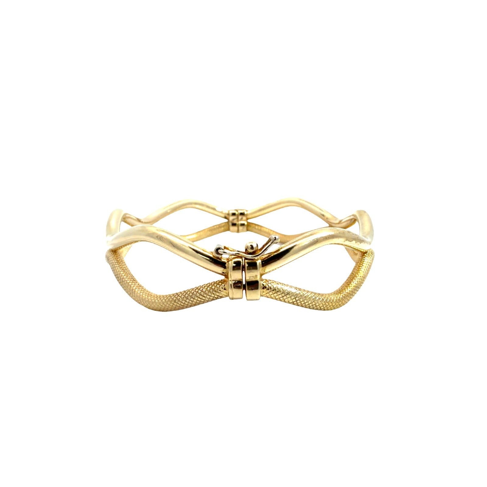 Estate 14k Yellow Gold Textured/Polished Double Wave Hinged Bangle3