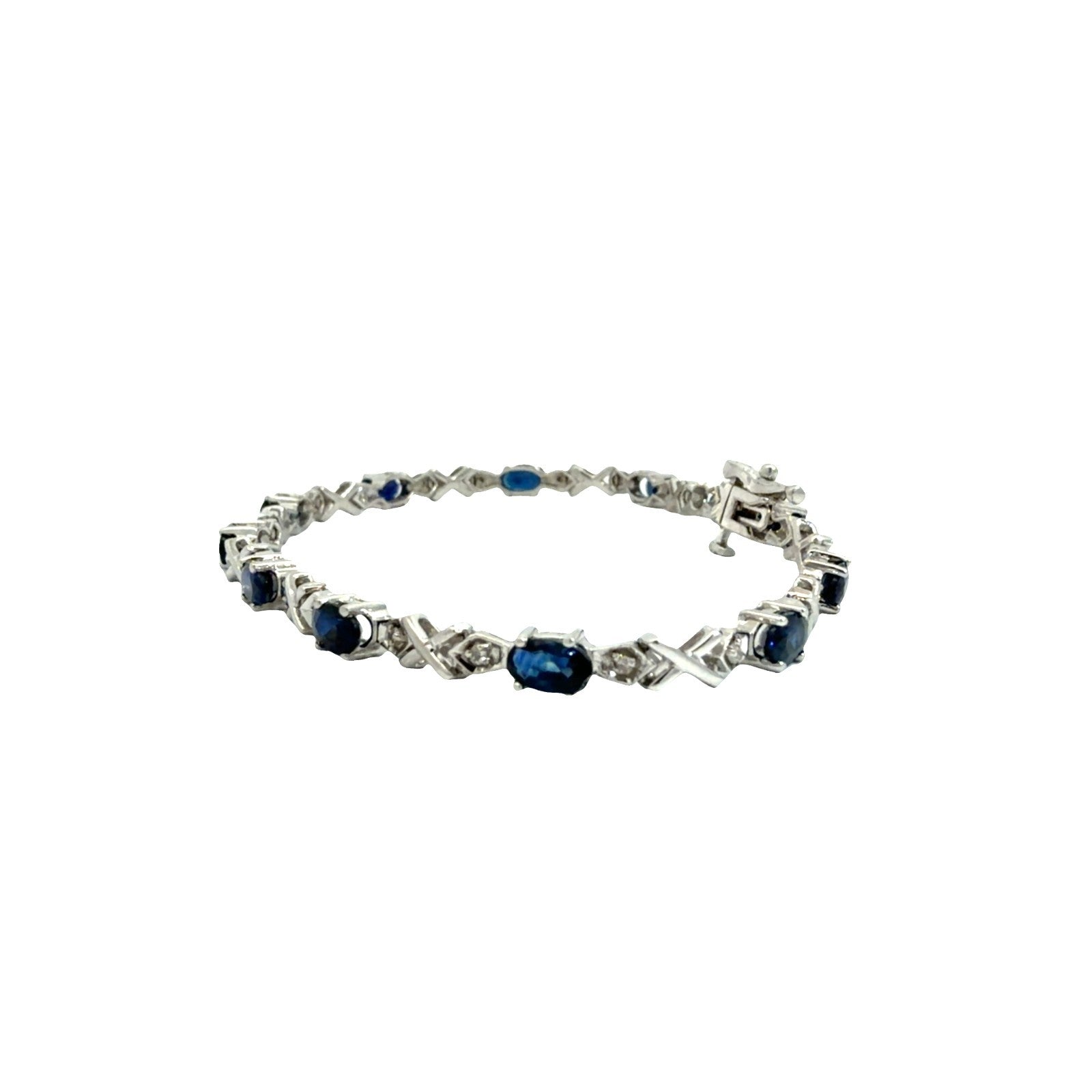 14k White Gold 2.76ctw Sapphire & 0.18ctw Diamond Tennis Bracelet 7"5