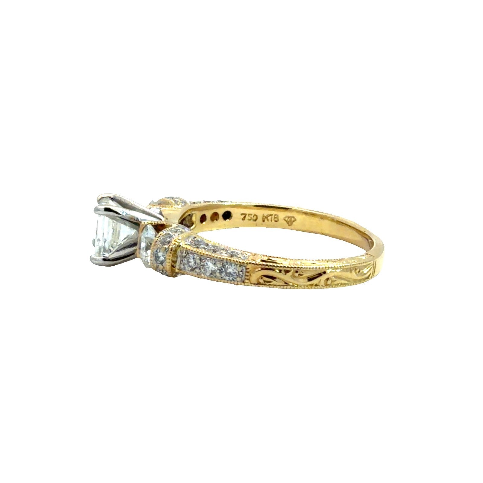 18k Two-Tone Gold Princess Cut with Accents 0.72cttw Diamond Engagement Ring 3