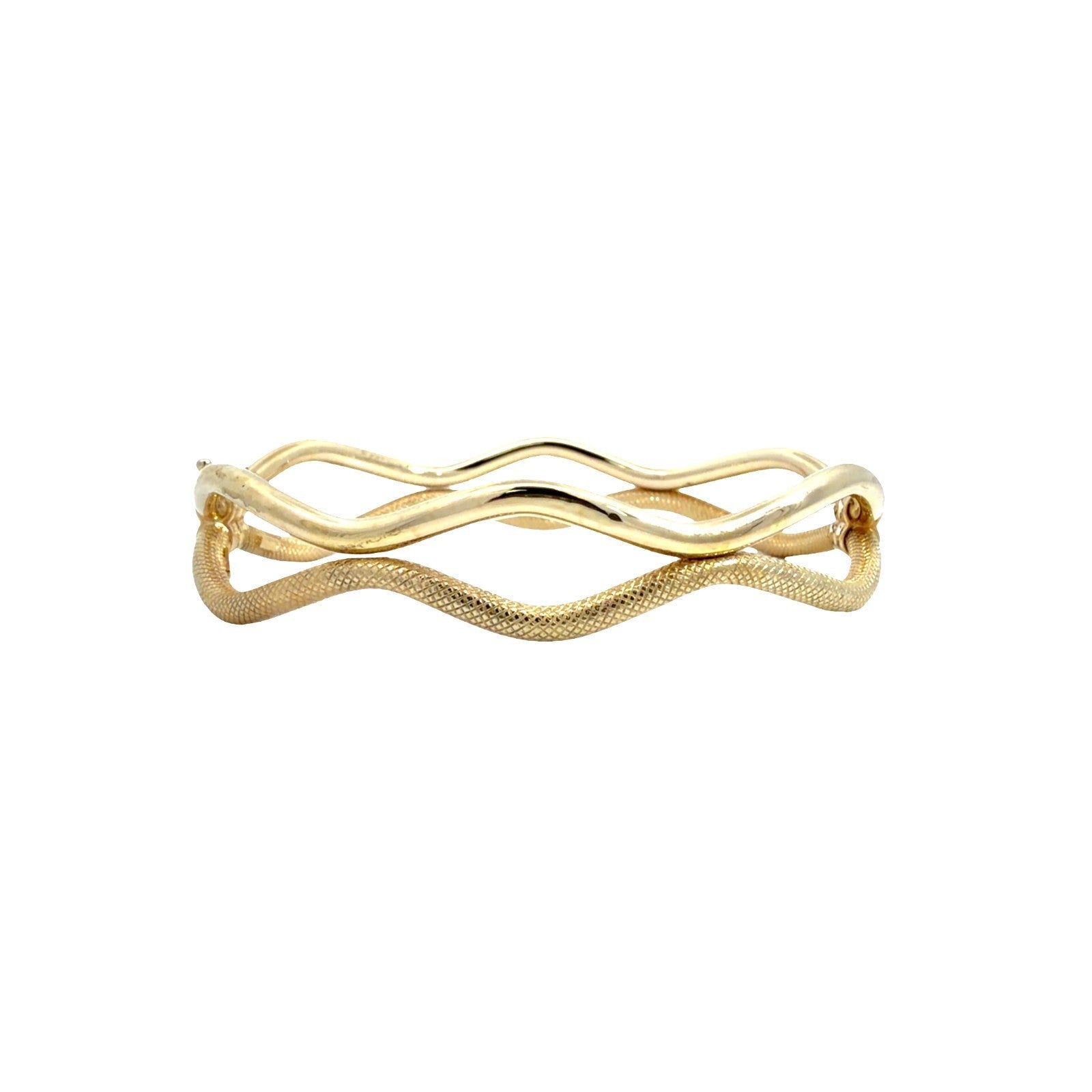 Estate 14k Yellow Gold Textured/Polished Double Wave Hinged Bangle2