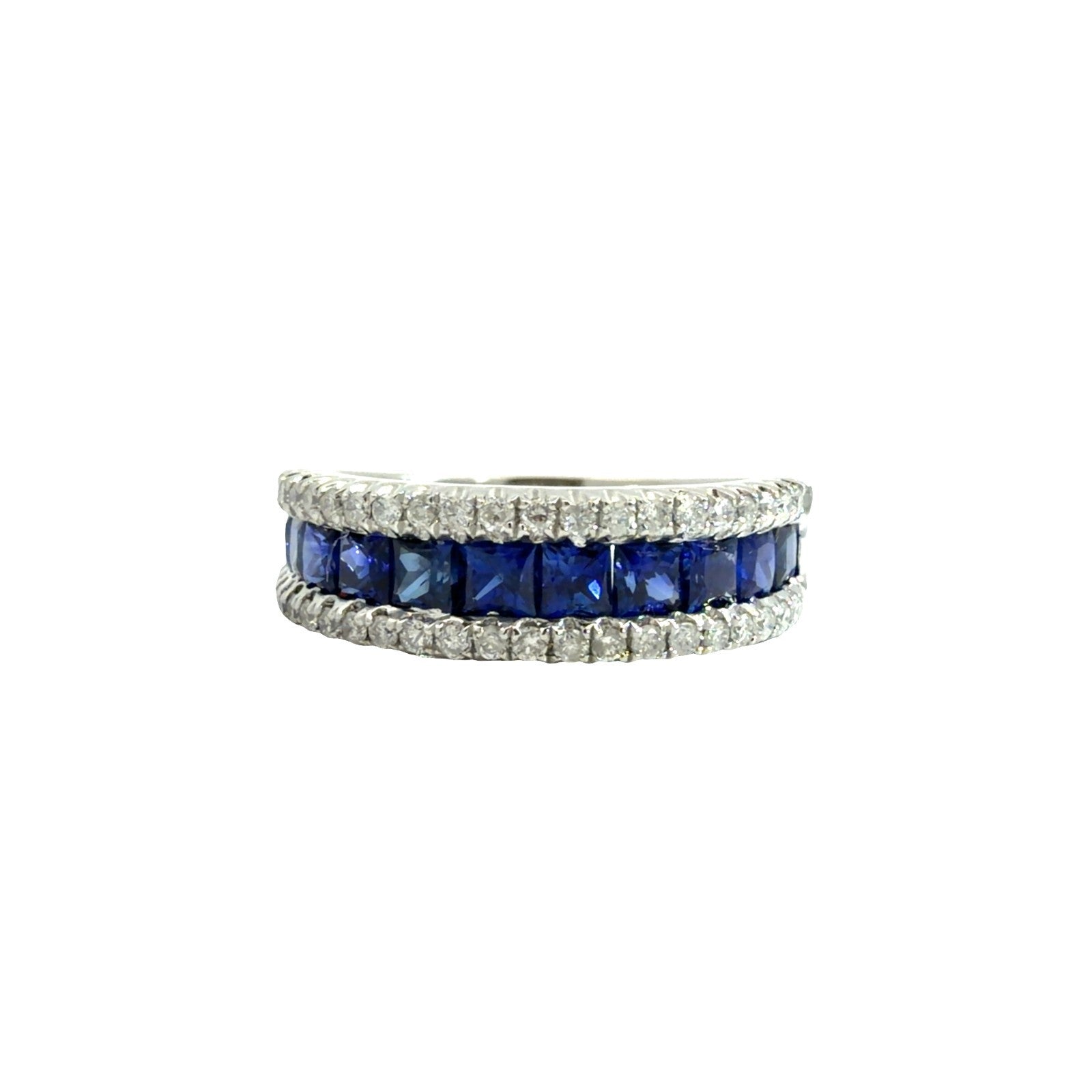 14k White Gold Princess Cut 0.99cttw Sapphire & 0.38cttw Diamond Band Ring 70