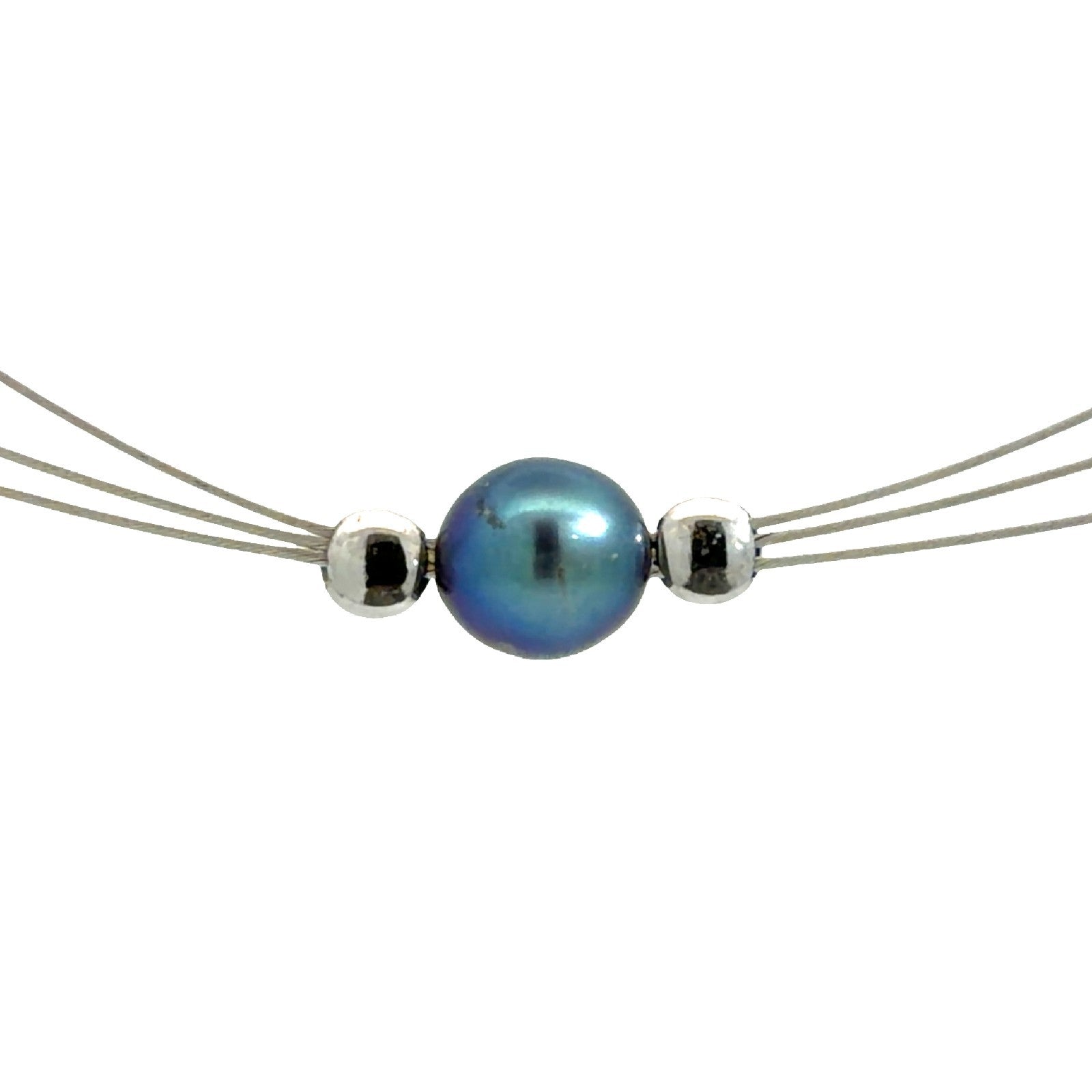 14k White Gold Blue Iridescent Pearl Three Strand Necklace 16"2