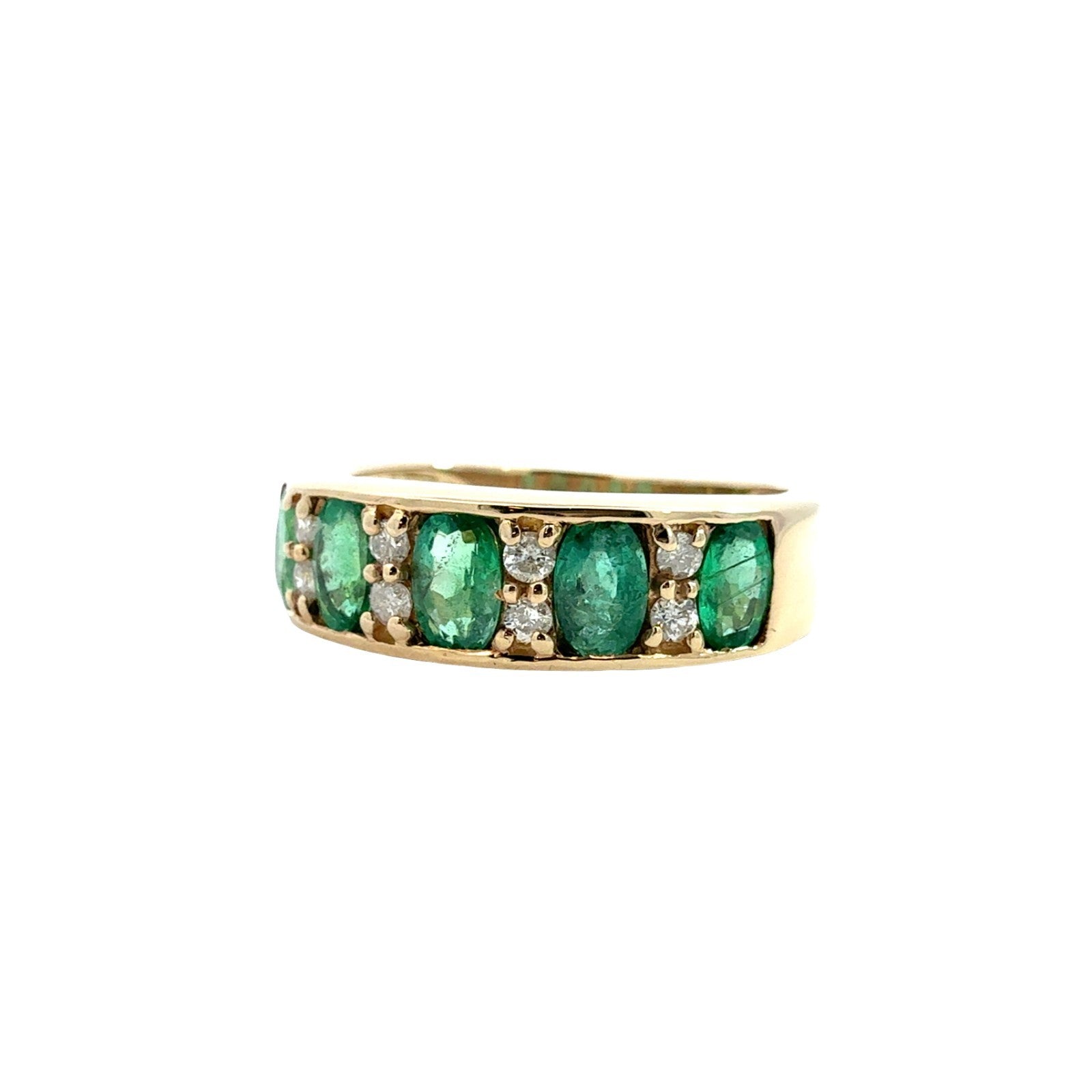 Vintage 14k Yellow Gold 0.90cttw Emerald and 0.16cttw Diamond Band Ring2