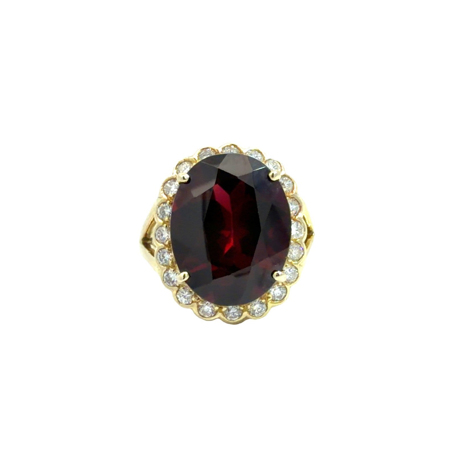 14k Yellow Gold 11.82tcw Garnet & 0.55cttw Diamond Halo Cocktail Ring Size 5.50