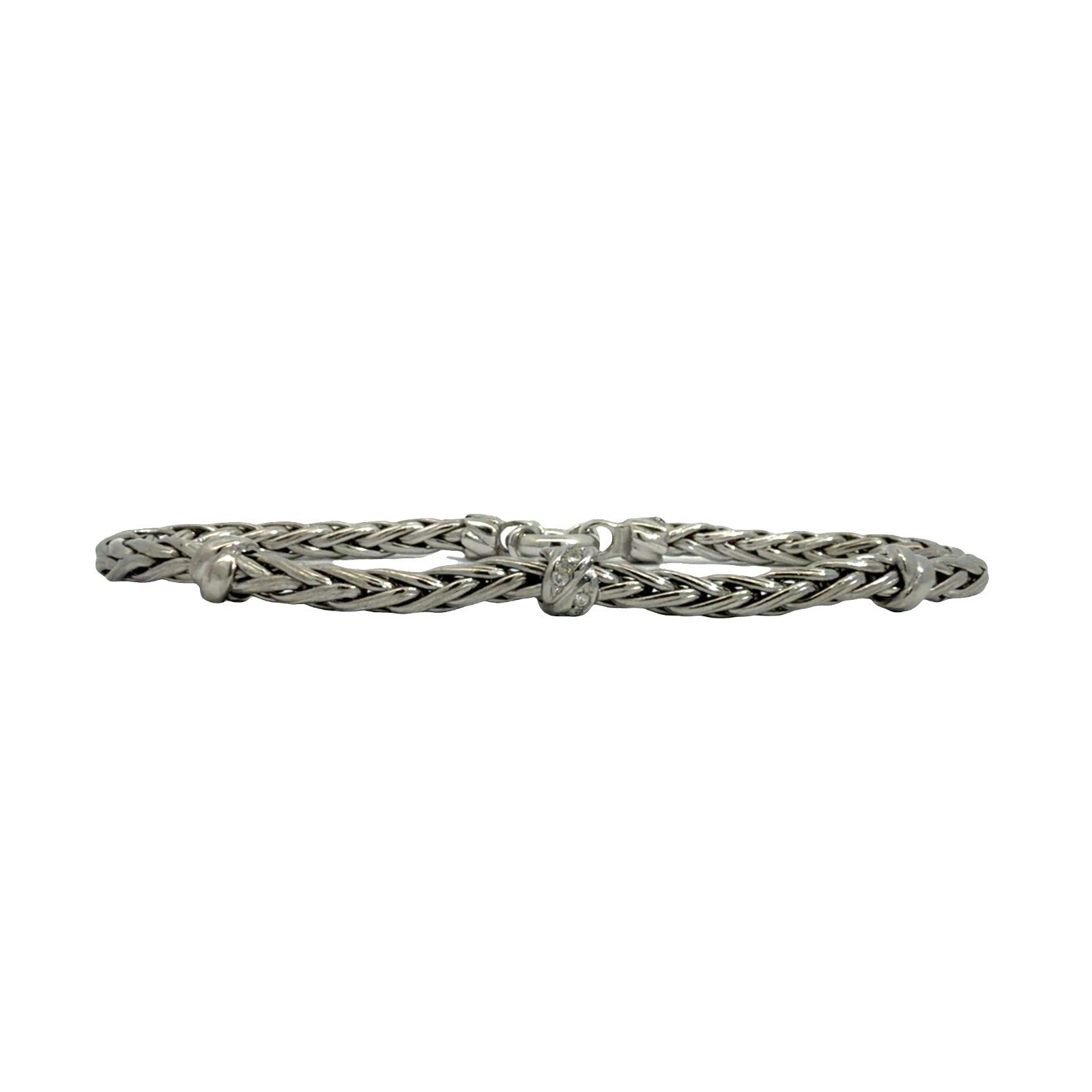 Italian 18k White Gold 0.20ctw Diamond Rope Chain Bracelet 7.5 in0