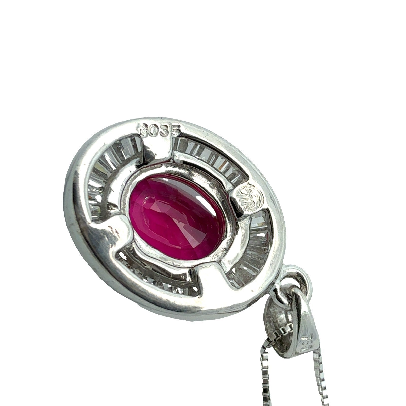 18k White Gold 0.83tcw Oval Ruby and 0.35cttw Diamond Halo Pendant Necklace5