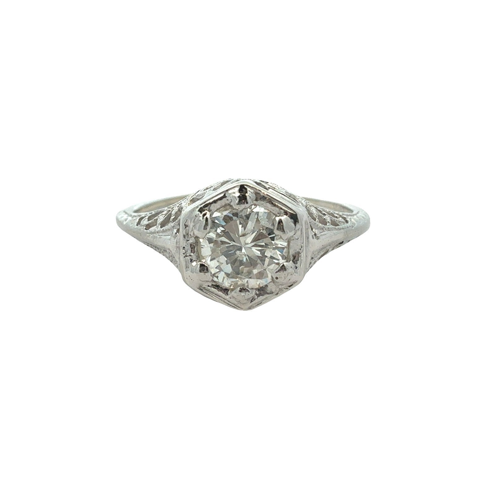 Art Deco 10k White Gold 0.53cttw Diamond Engagement Ring Size 5.750