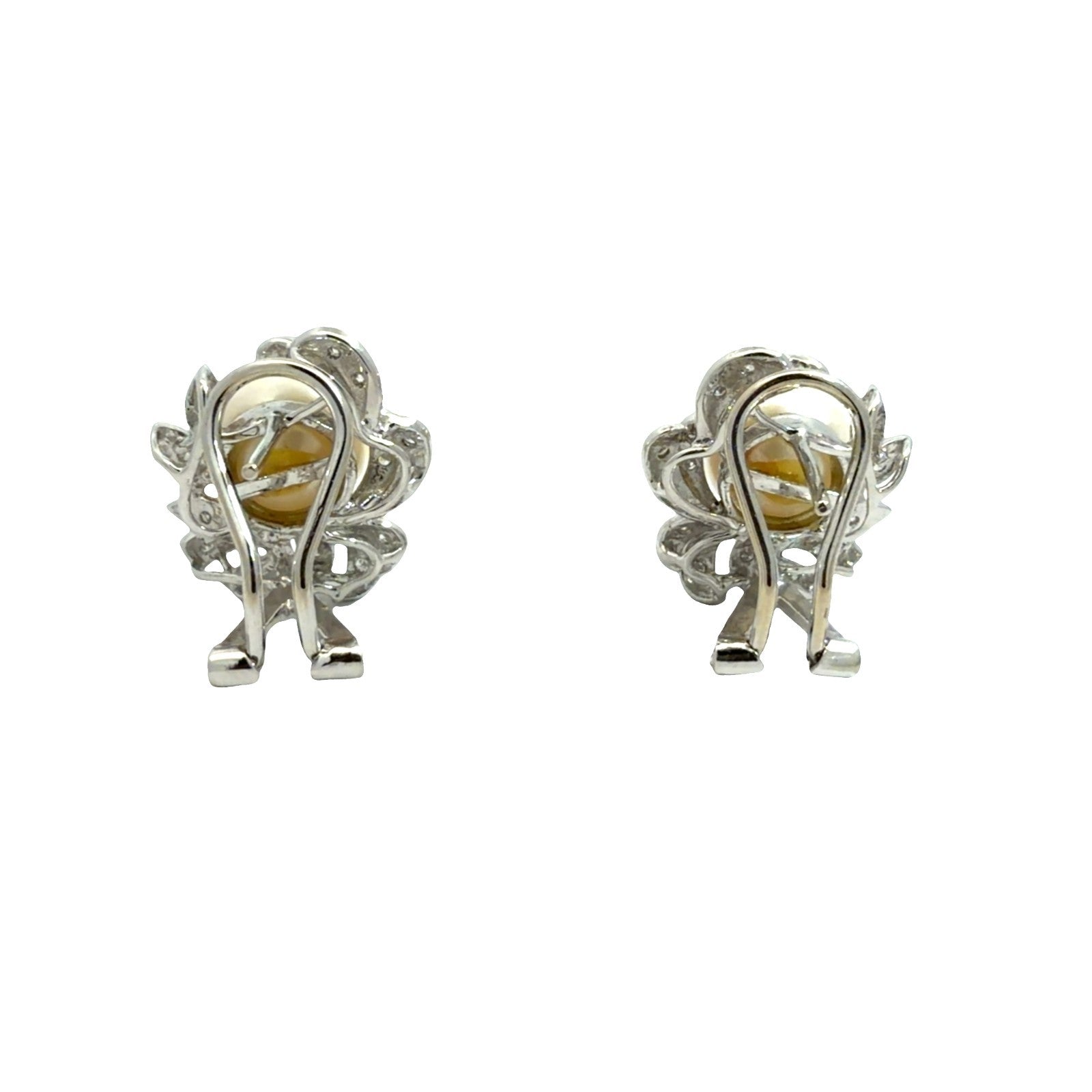 Vintage 14k White Gold 0.18cttw Diamond and Pearl 1950s Floral Earrings3