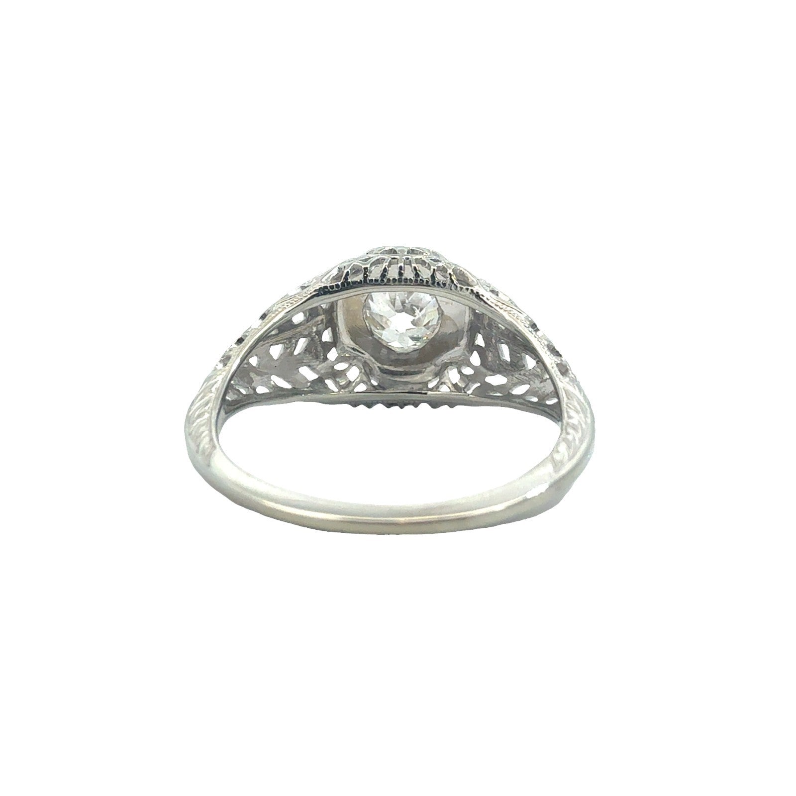 Vintage 18k White Gold Solitaire Euro Cut 0.58ctw Diamond Engagement Ring Size 64