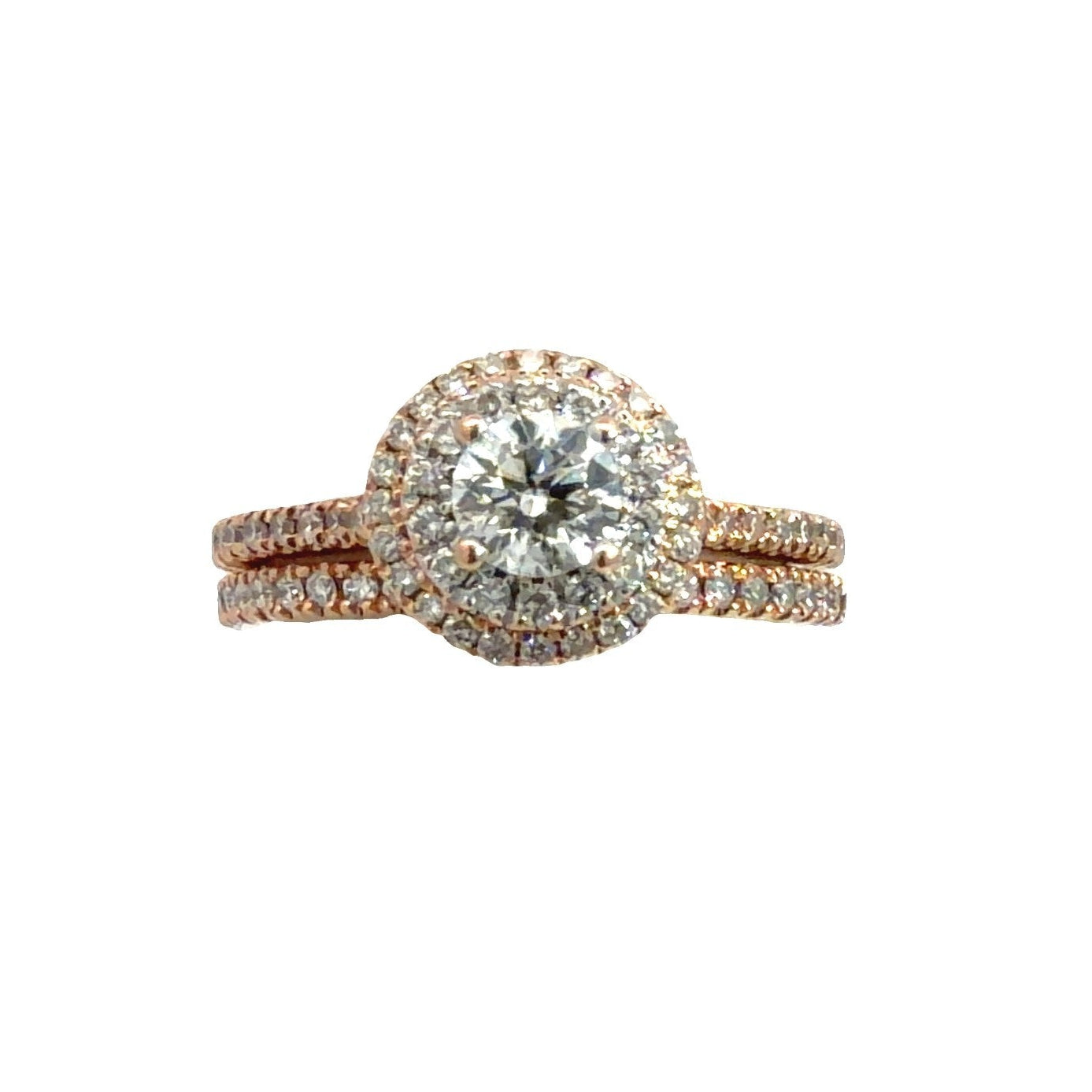 14k Rose Gold Celebration Grand Double Halo 0.88cttw Diamond Bridal Set Size 5.50