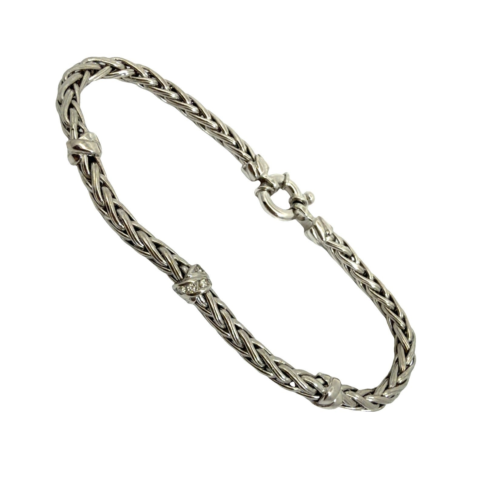 Italian 18k White Gold 0.20ctw Diamond Rope Chain Bracelet 7.5 in1