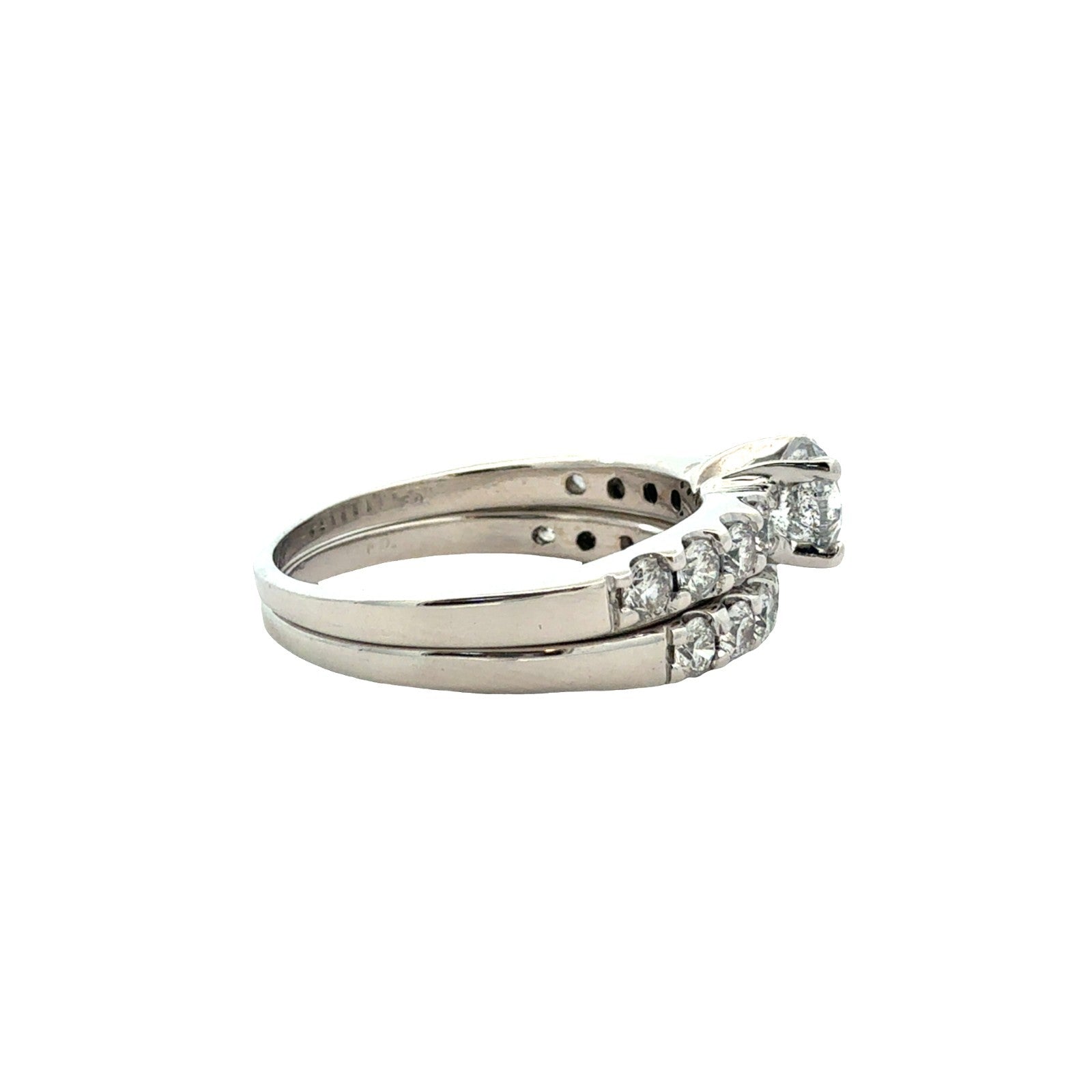 14k White Gold and 1.48ctw (0.58ctw) Diamond Bridal Set Size 6.752