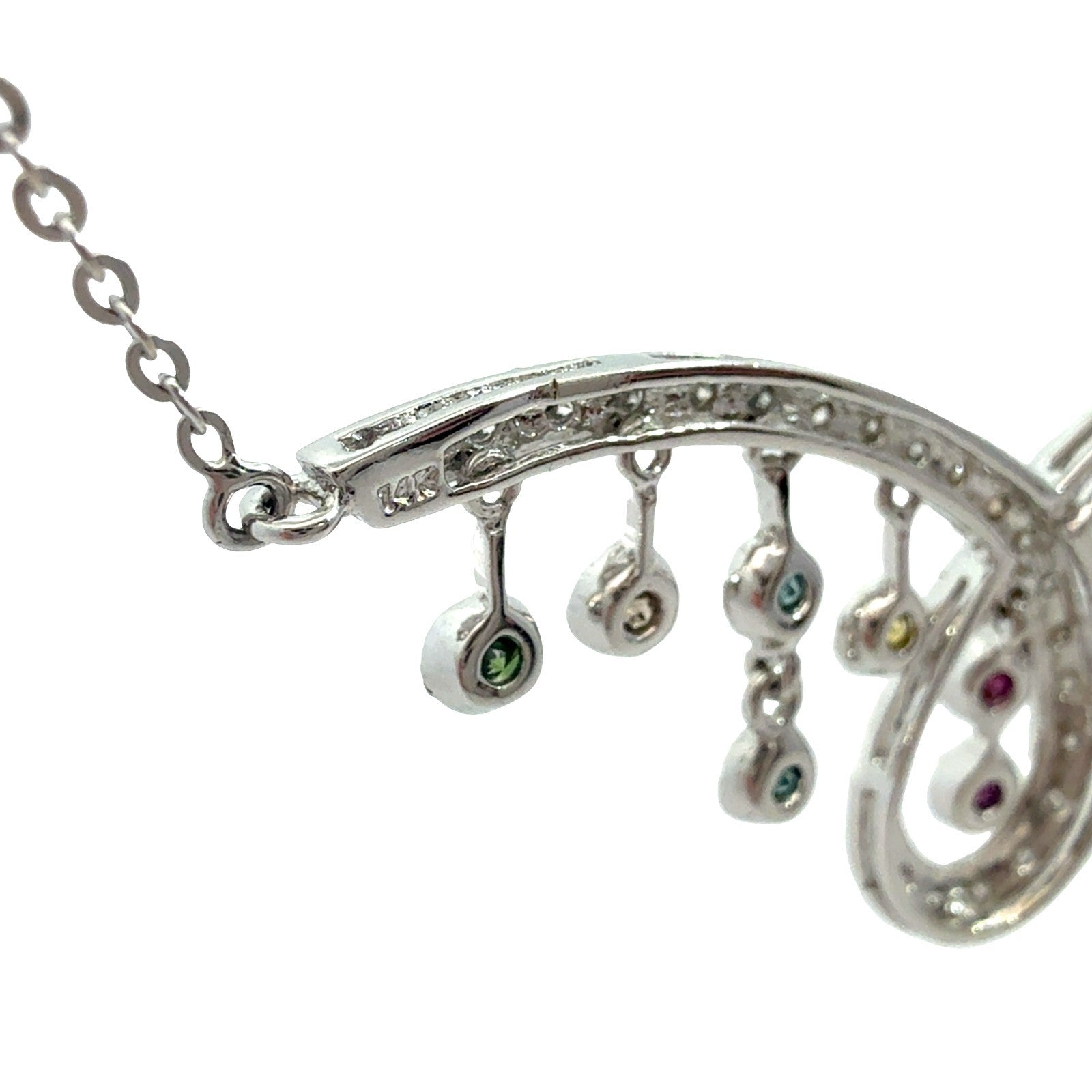 14k White Gold Multi Color 0.83cttw Diamond Fringe Pendant Necklace 5