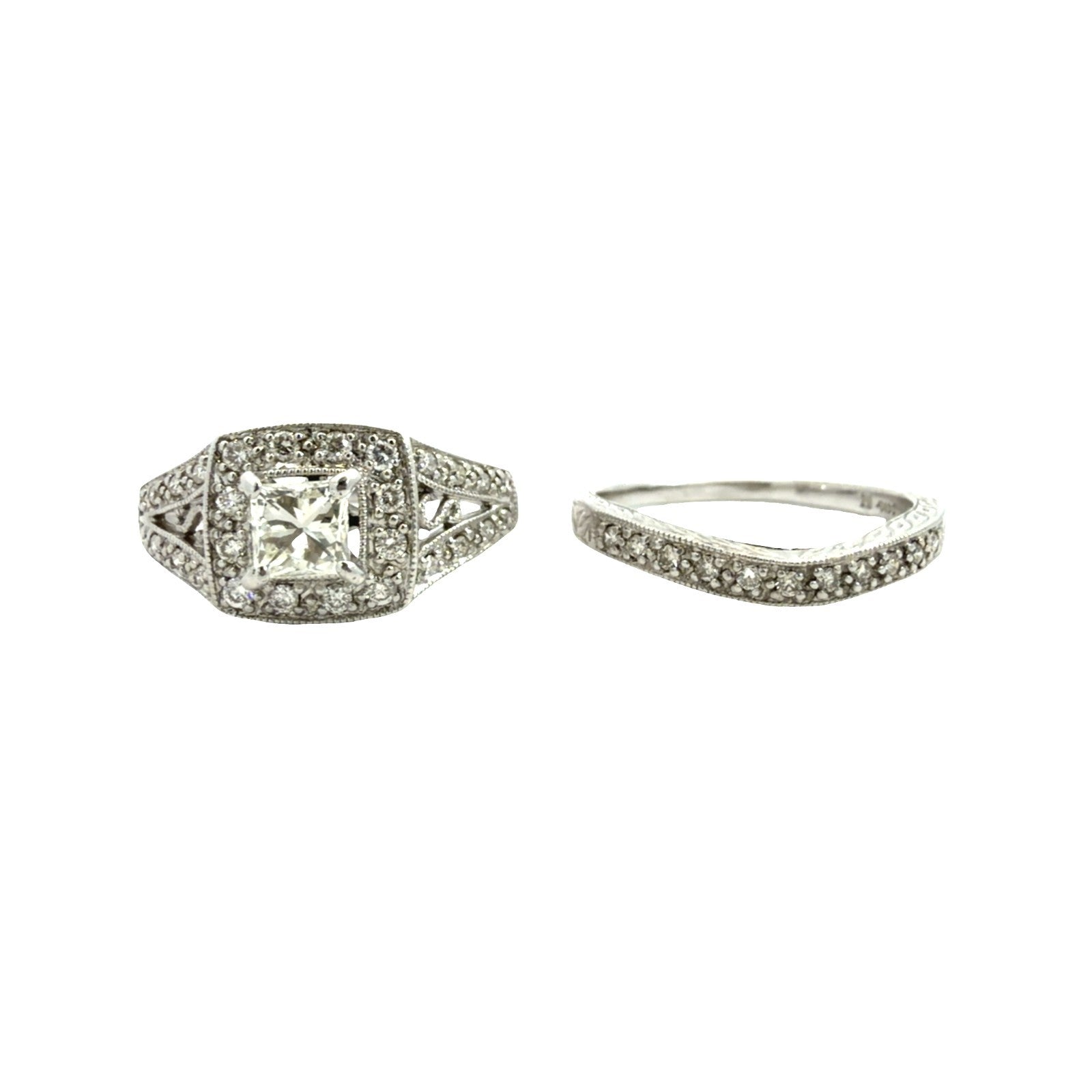 14k White Gold 0.94cttw Diamond Halo Bridal Set Size 71