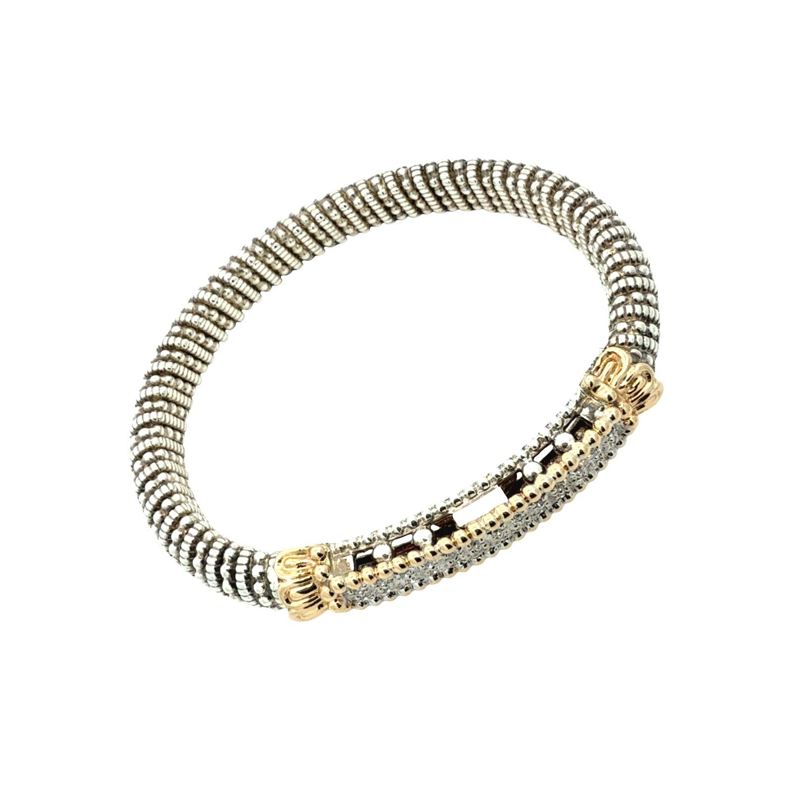 Vahan Sterling Silver and 14k Yellow Gold 0.26cttw Diamond Moire Bangle Bracelet1