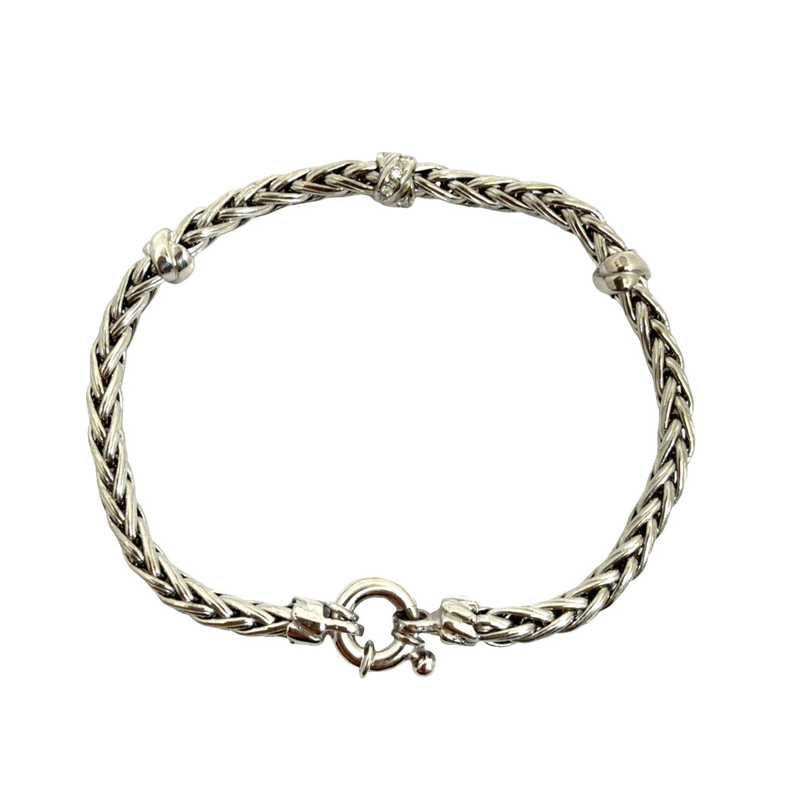 Italian 18k White Gold 0.20ctw Diamond Rope Chain Bracelet 7.5 in2