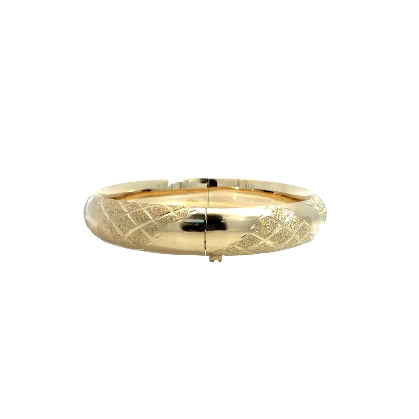14k Yellow Gold Textured Lattice Pattern Hinged Bangle Bracelet 7"2