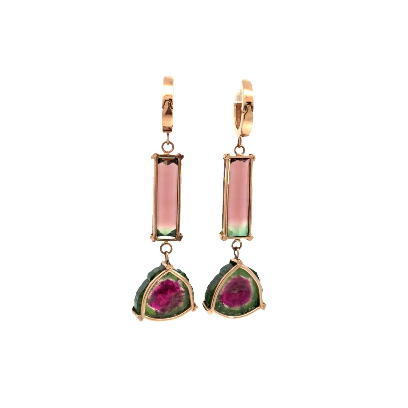 14k Rose Gold and 9.95ctw Watermelon Tourmaline Dangle Earrings1