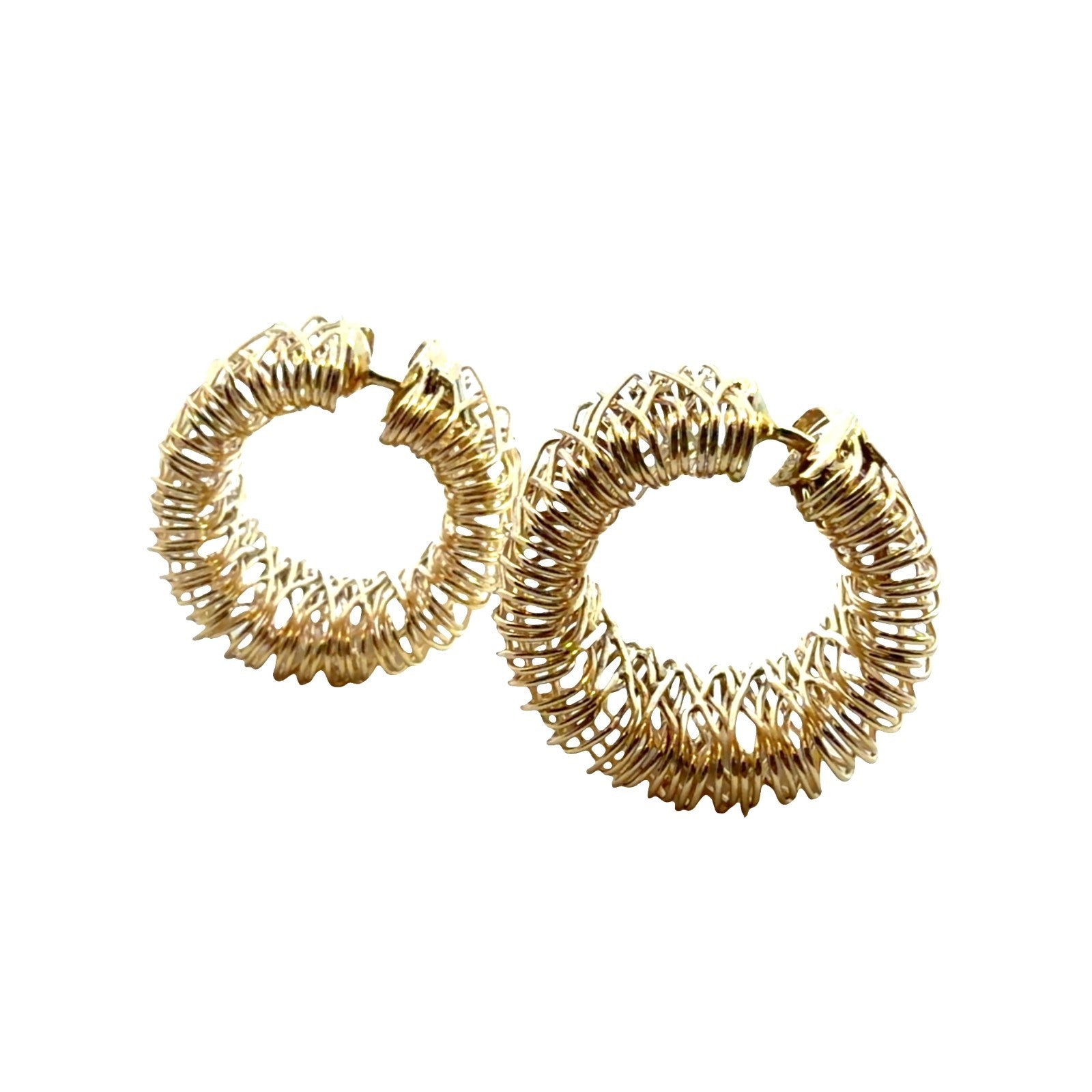 14k Yellow Gold Springy Woven Wire Wide Hoop Earrings1