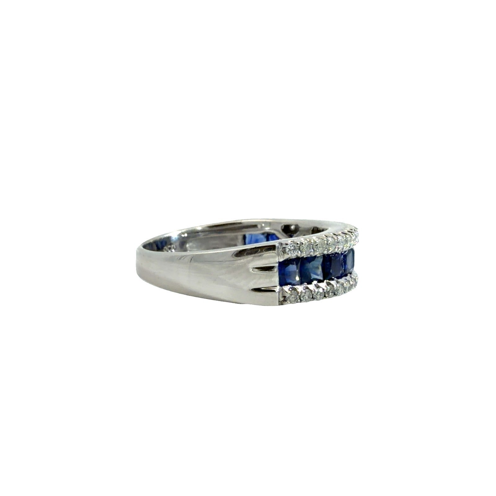 14k White Gold Princess Cut 0.99cttw Sapphire & 0.38cttw Diamond Band Ring 71