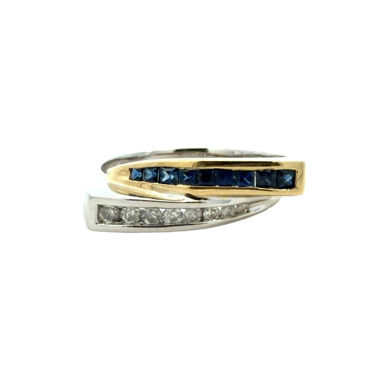 14k Two-Tone Gold Channel Set 0.17cttw Sapphire & 0.13cttw Diamond Bypass Ring 70