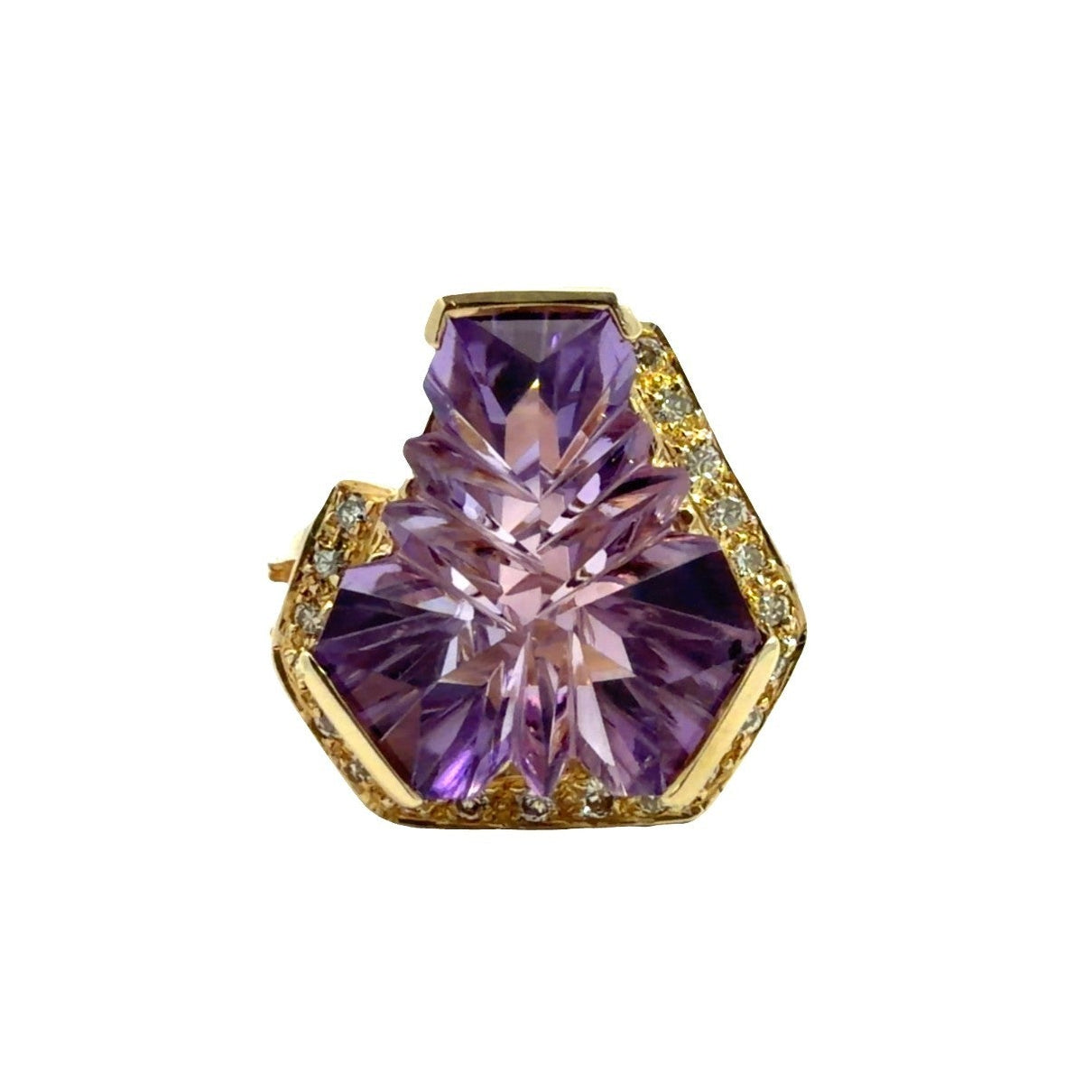 14k Yellow Gold Fantasy Cut Amethyst & 0.20cttw Diamond Cocktail Ring Size 6.50