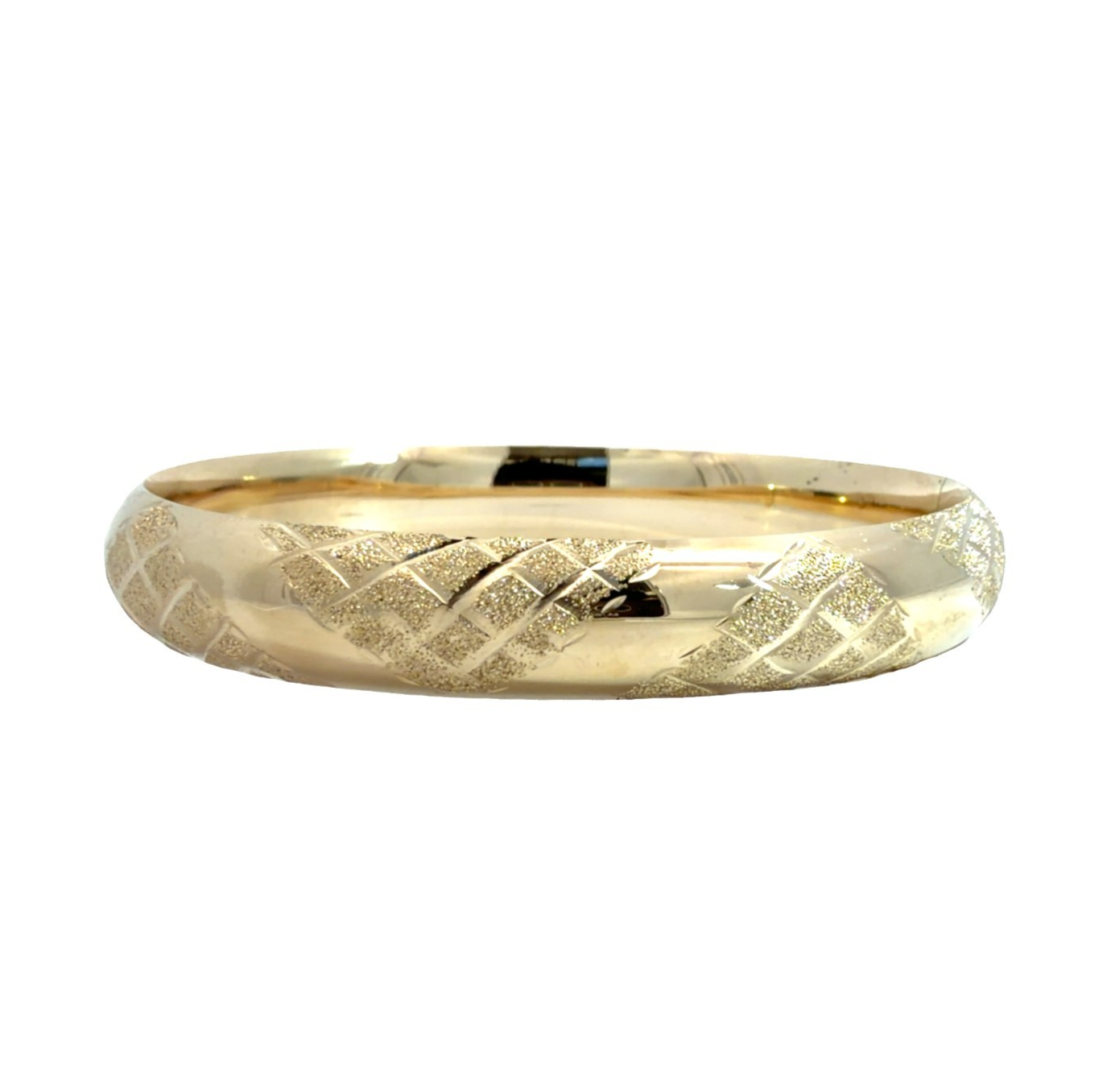 14k Yellow Gold Textured Lattice Pattern Hinged Bangle Bracelet 7"0