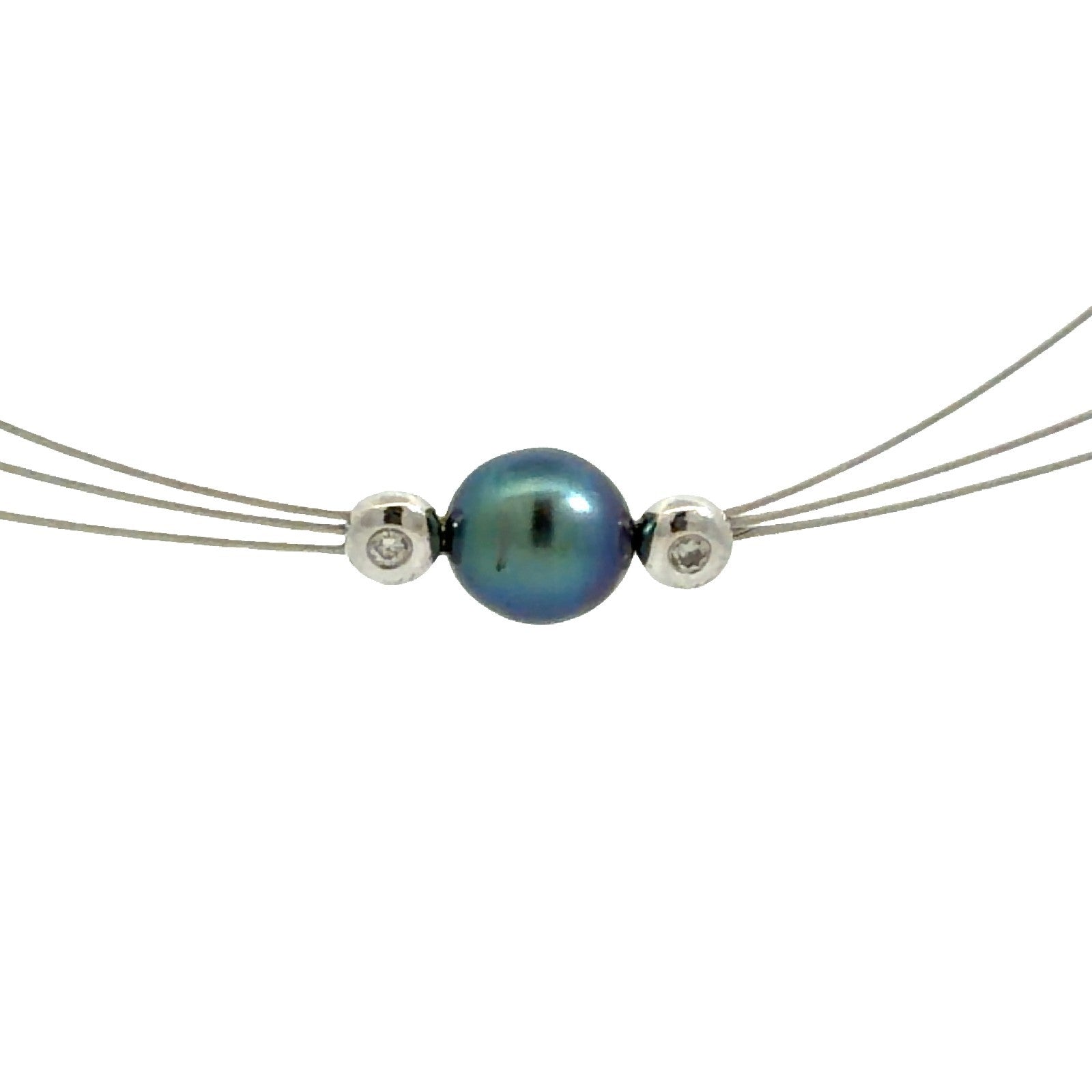 14k White Gold Blue Iridescent Pearl Three Strand Necklace 16"0