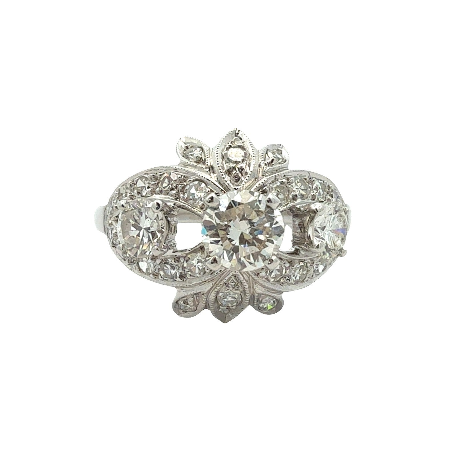 14k White Gold and 1.37ctw Cluster Diamond Ring Size 6.55