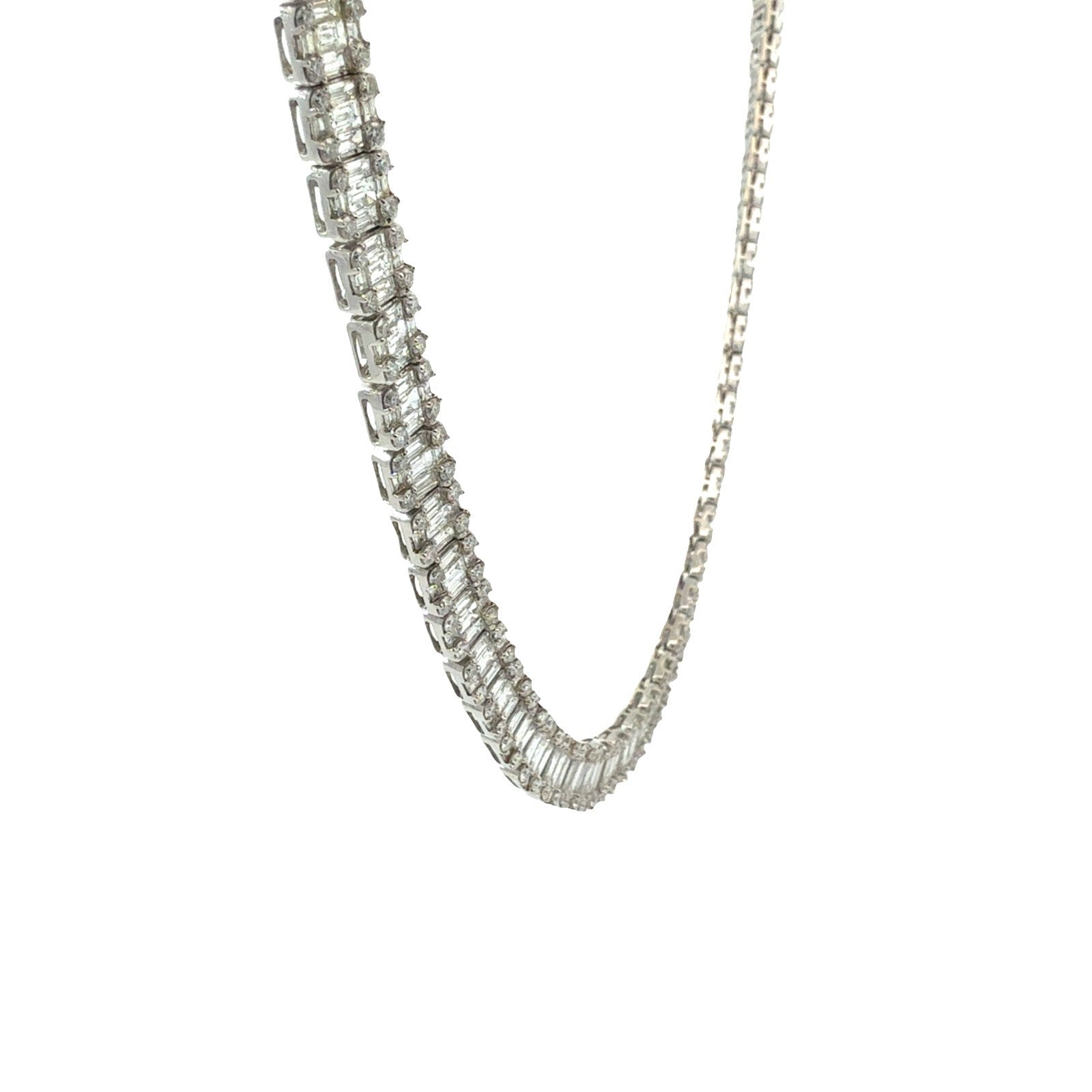 14k White Gold 24.96ctw Baguette & Round Diamond Tennis Necklace 22"1