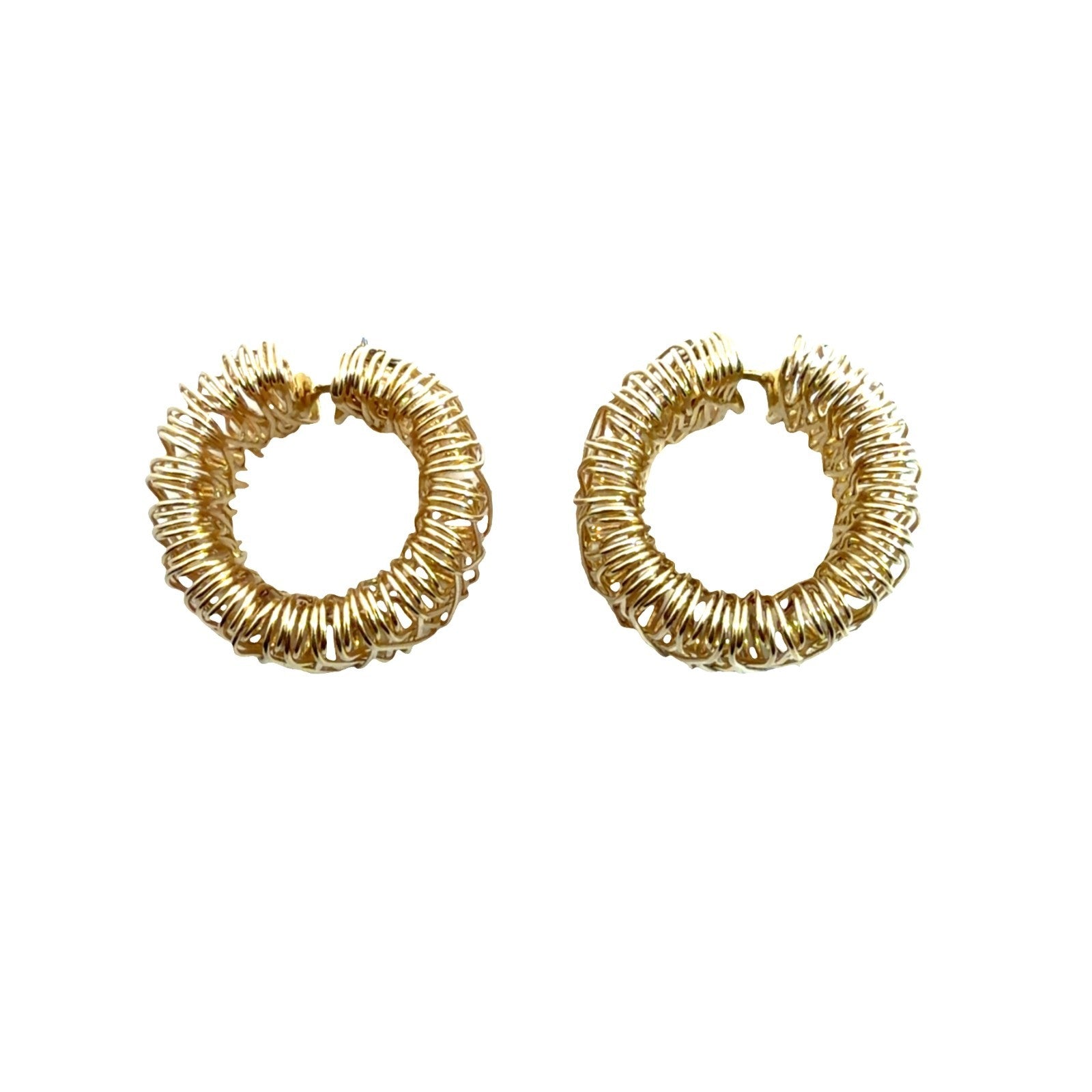 14k Yellow Gold Springy Woven Wire Wide Hoop Earrings2