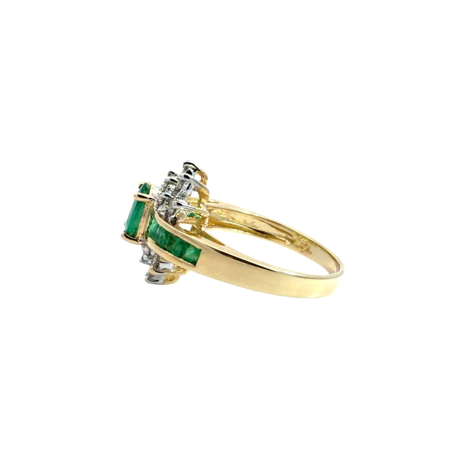 14k Yellow Gold 0.75cttw Emerald & 0.38cttw Diamond Starburst Halo Cocktail Ring1