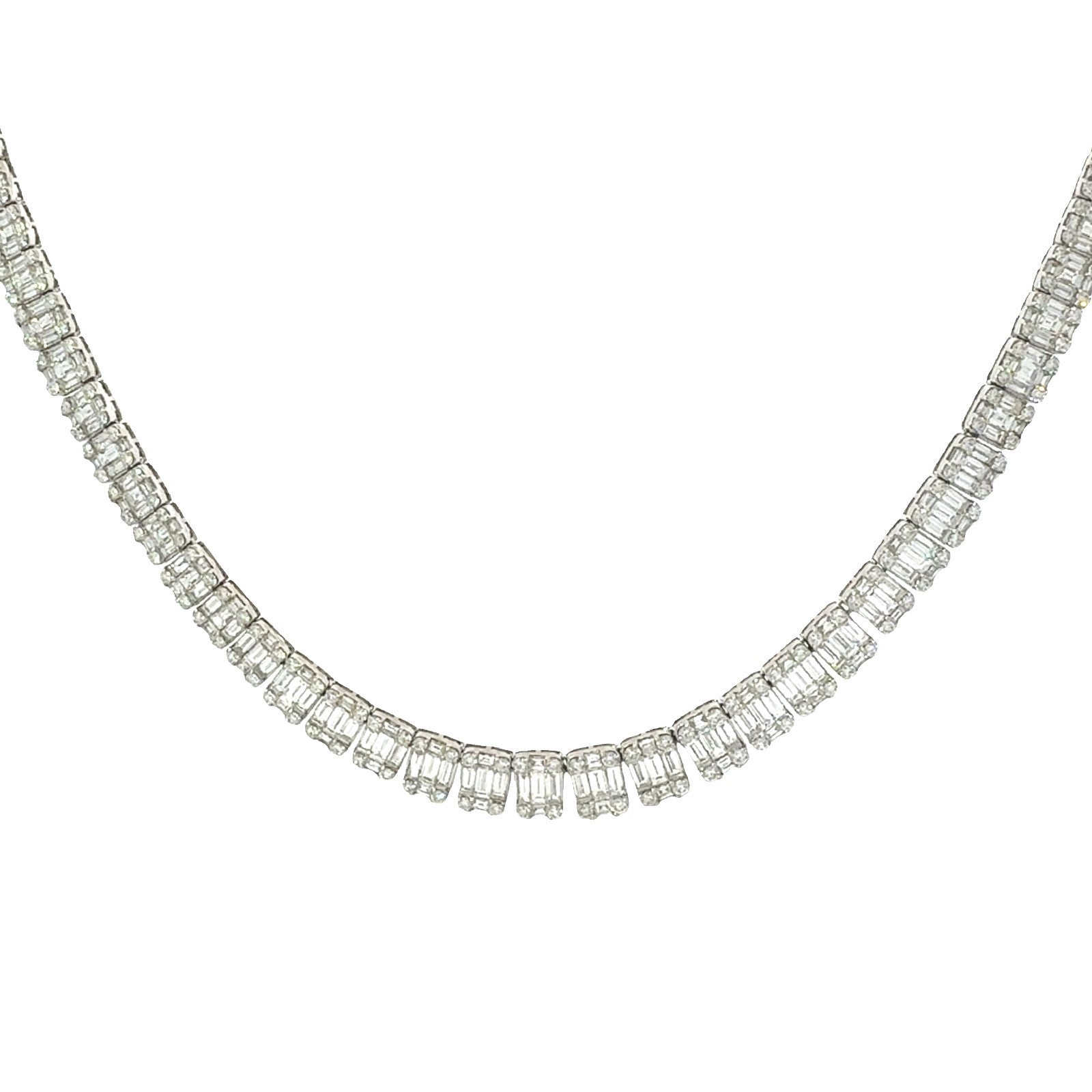 14k White Gold 24.96ctw Baguette & Round Diamond Tennis Necklace 22"8