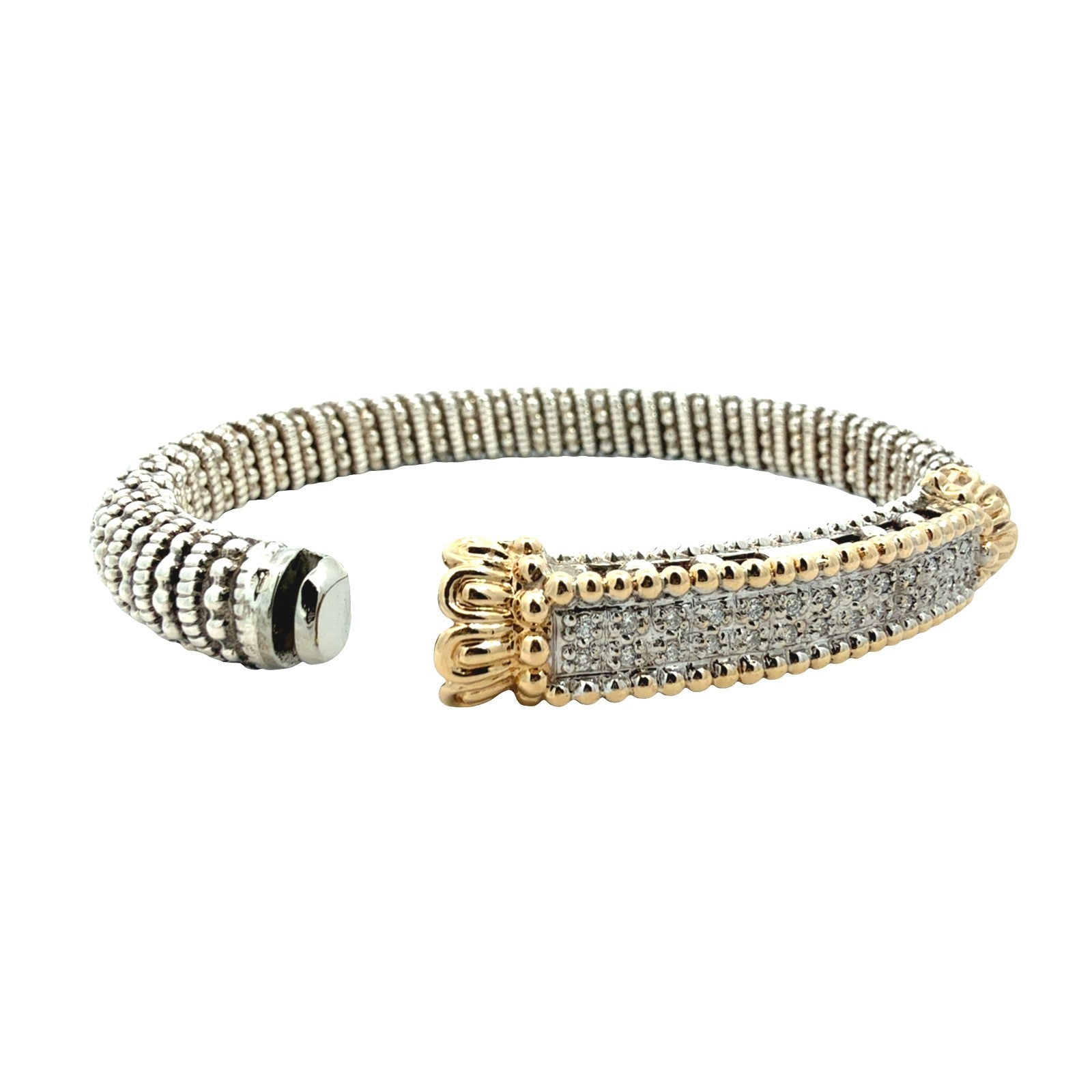 Vahan Sterling Silver and 14k Yellow Gold 0.26cttw Diamond Moire Bangle Bracelet6