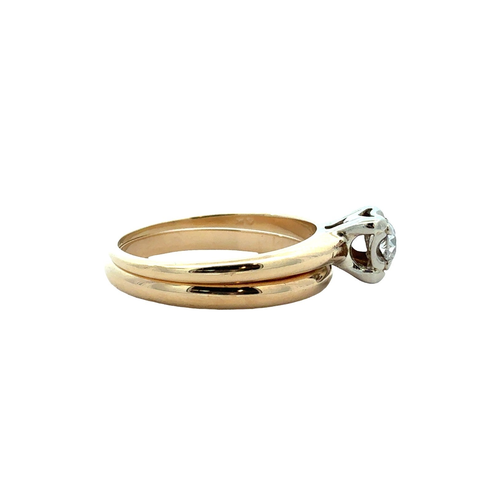 14k Yellow Gold Two Tone Solitaire 0.27ctw Diamond Bridal Set Size 6.54