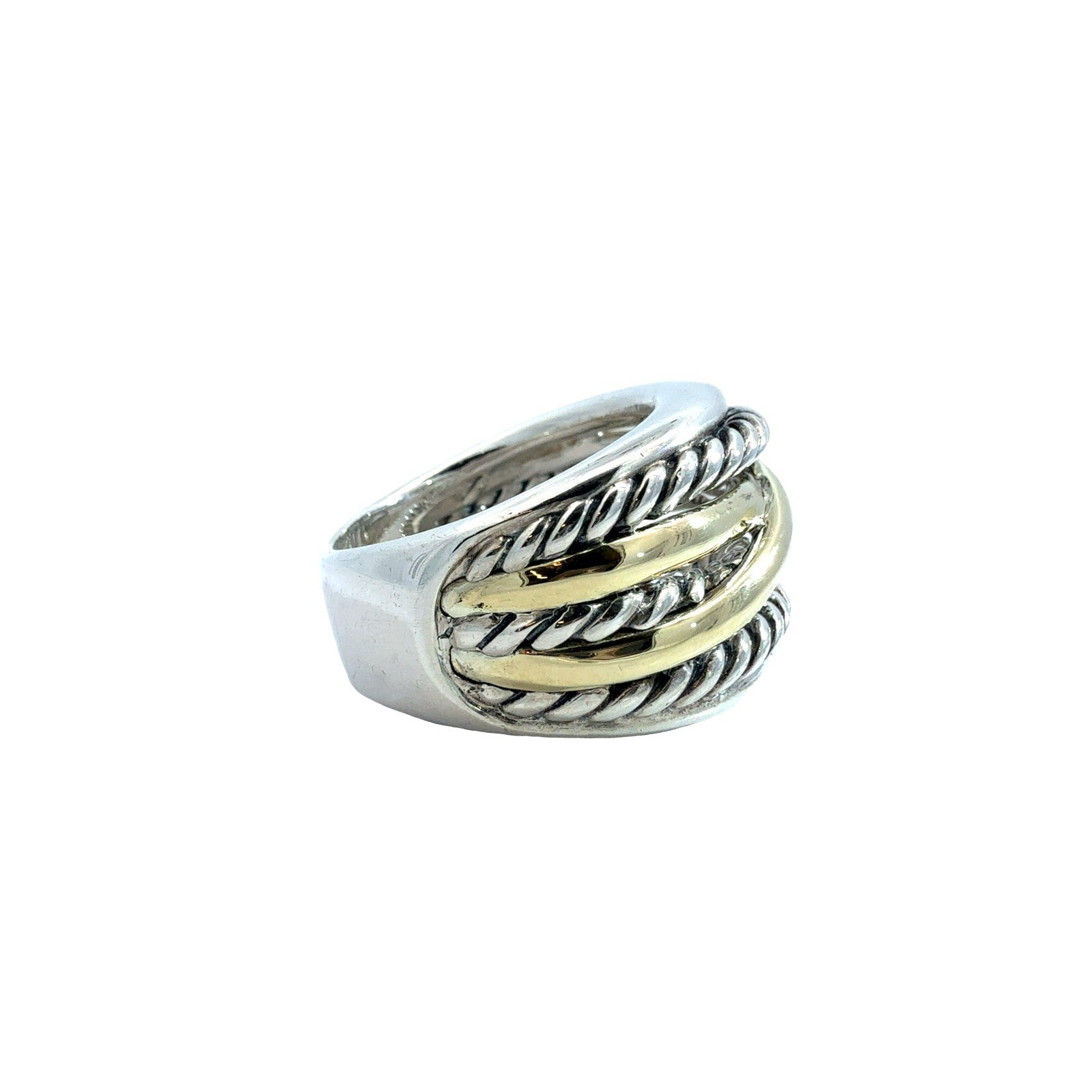 David Yurman Sterling Silver 14k Gold Two-Tone Cable Crossover Band Ring3