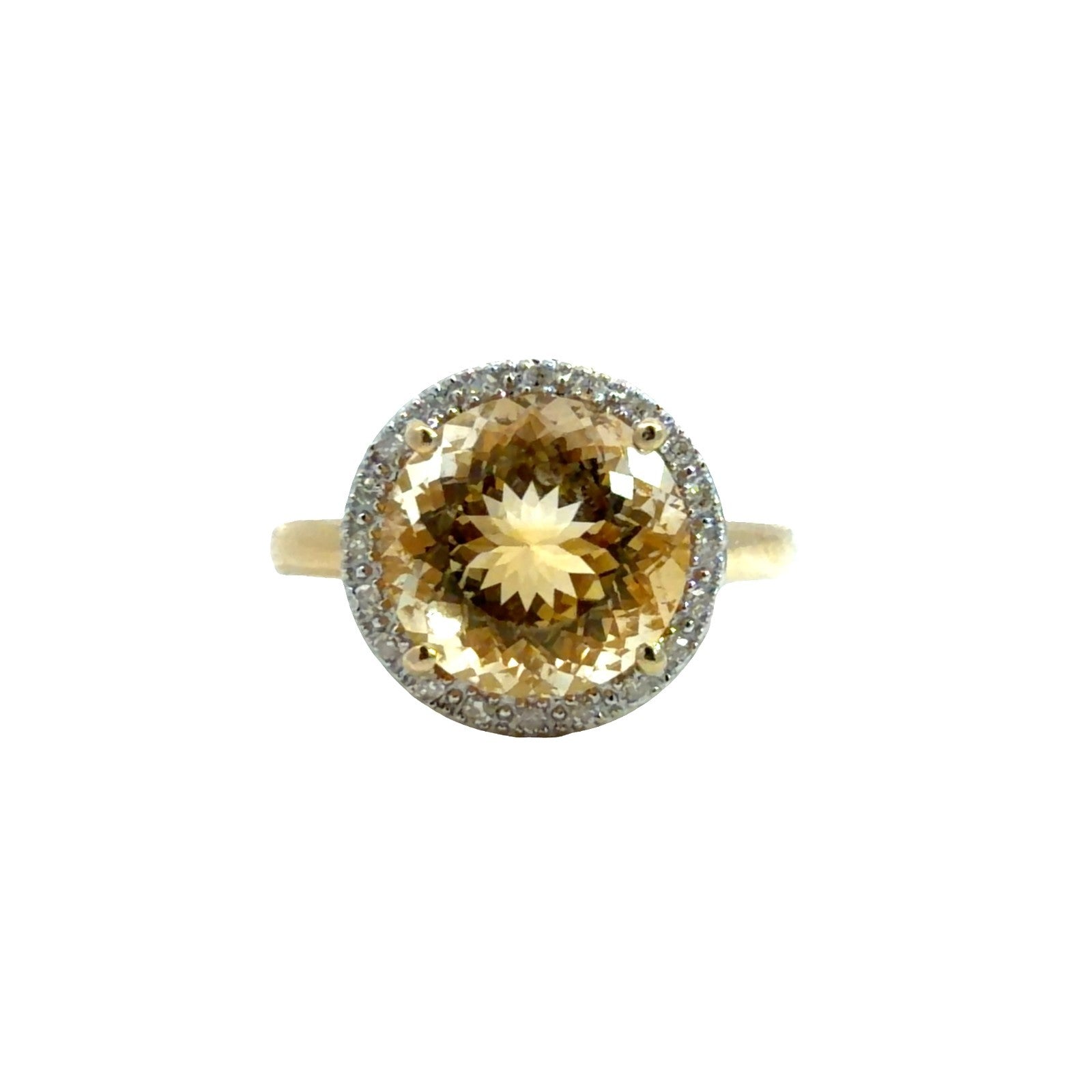 14k Yellow Gold 3.36tcw Round Citrine & 0.08cttw Diamond Halo Cocktail Ring 70