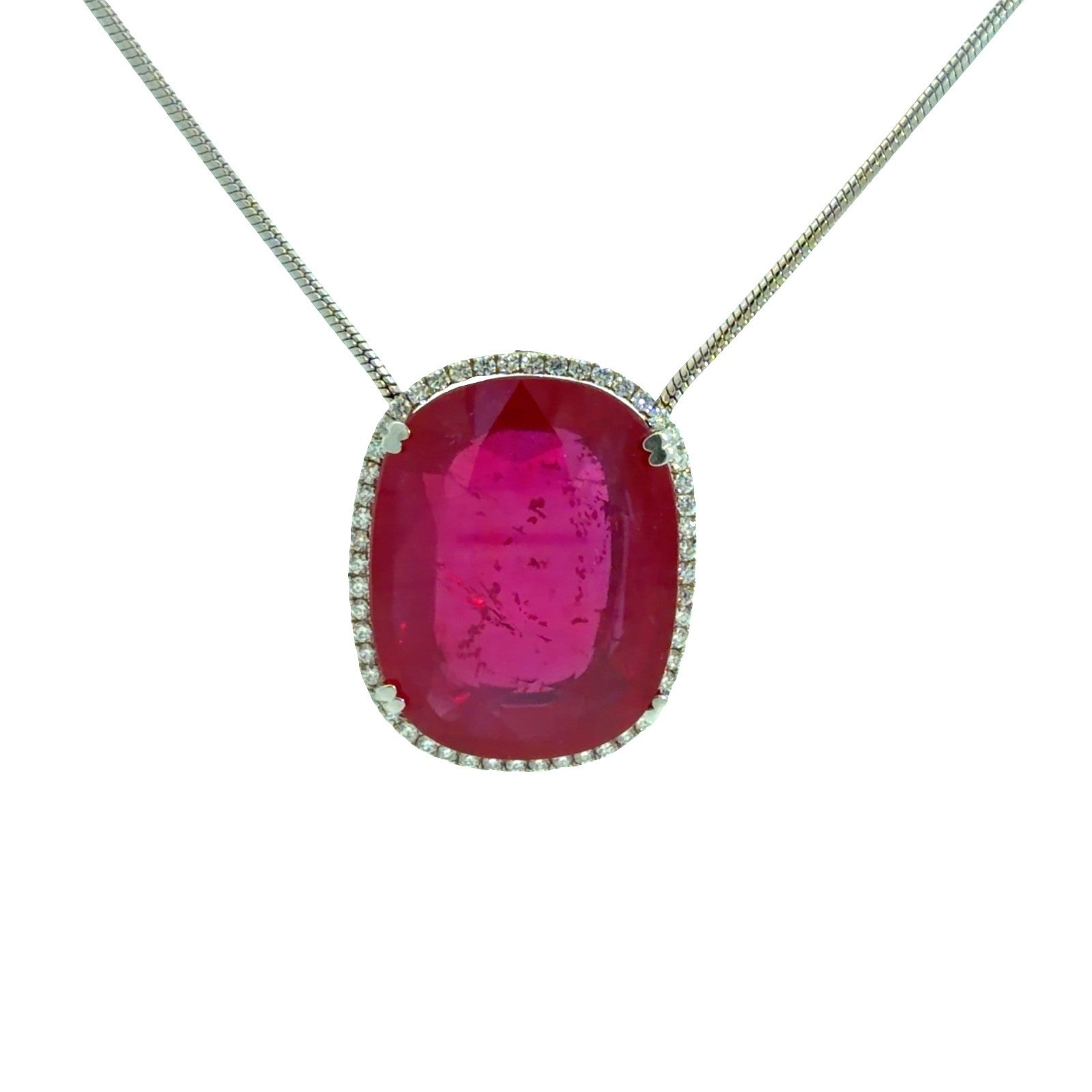 14k White Gold 43.06ctw Ruby and 0.91ctw Diamond Pendant Necklace0