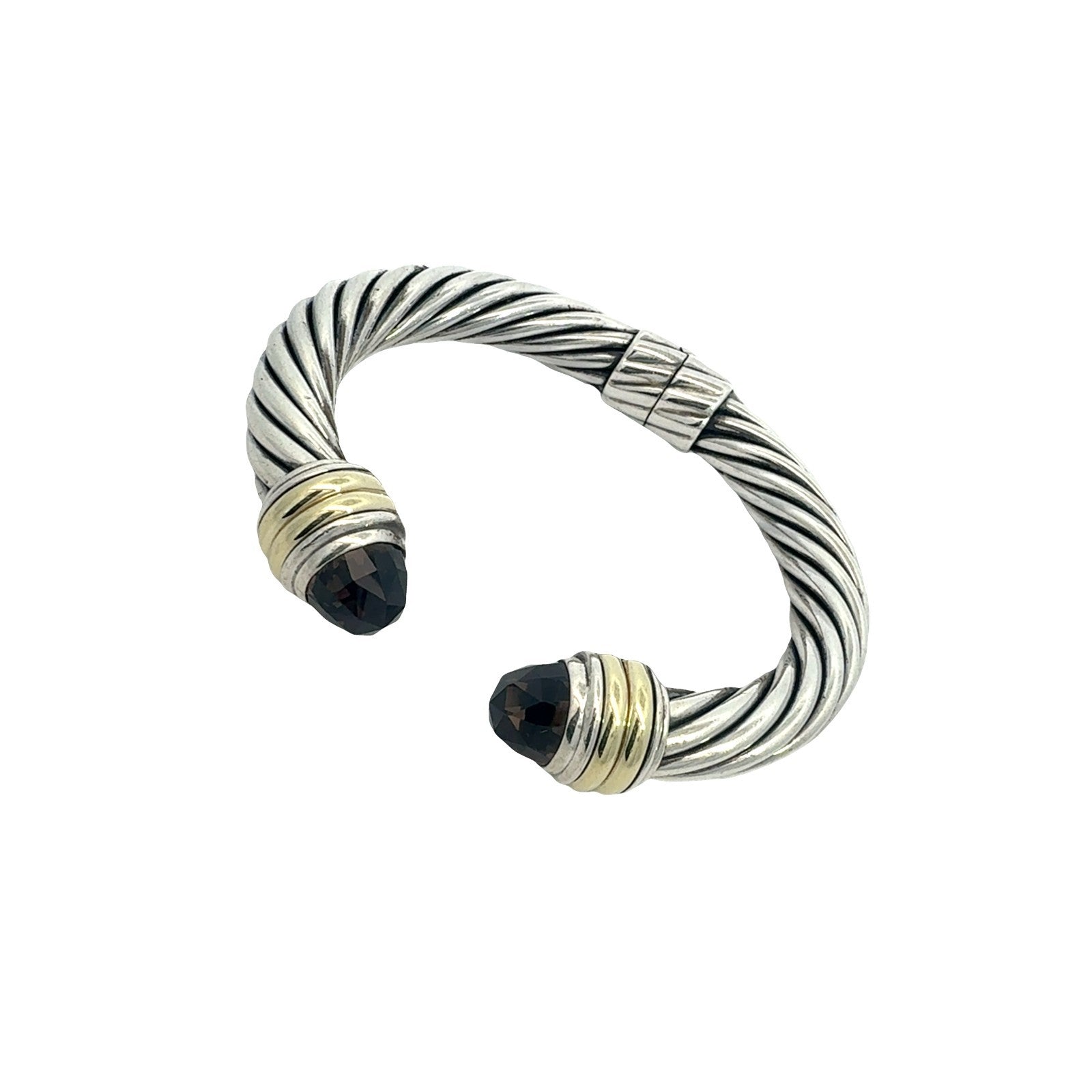 David Yurman Sterling Silver Two-Tone Smoky Quartz Hinged Cable Bangle2