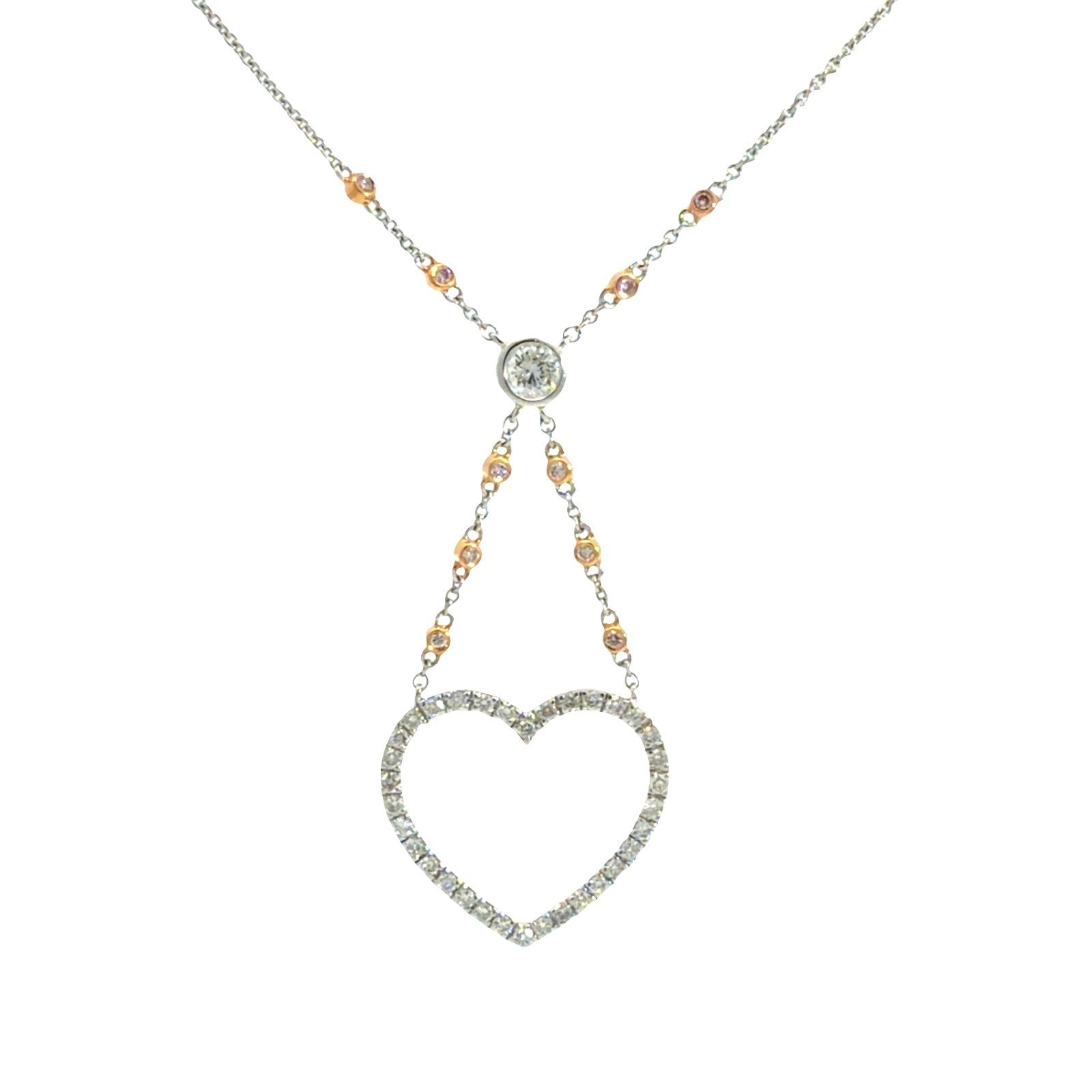 18k Multi-Tone Gold & 0.48cttw Diamond Heart Pendant Necklace 20"0