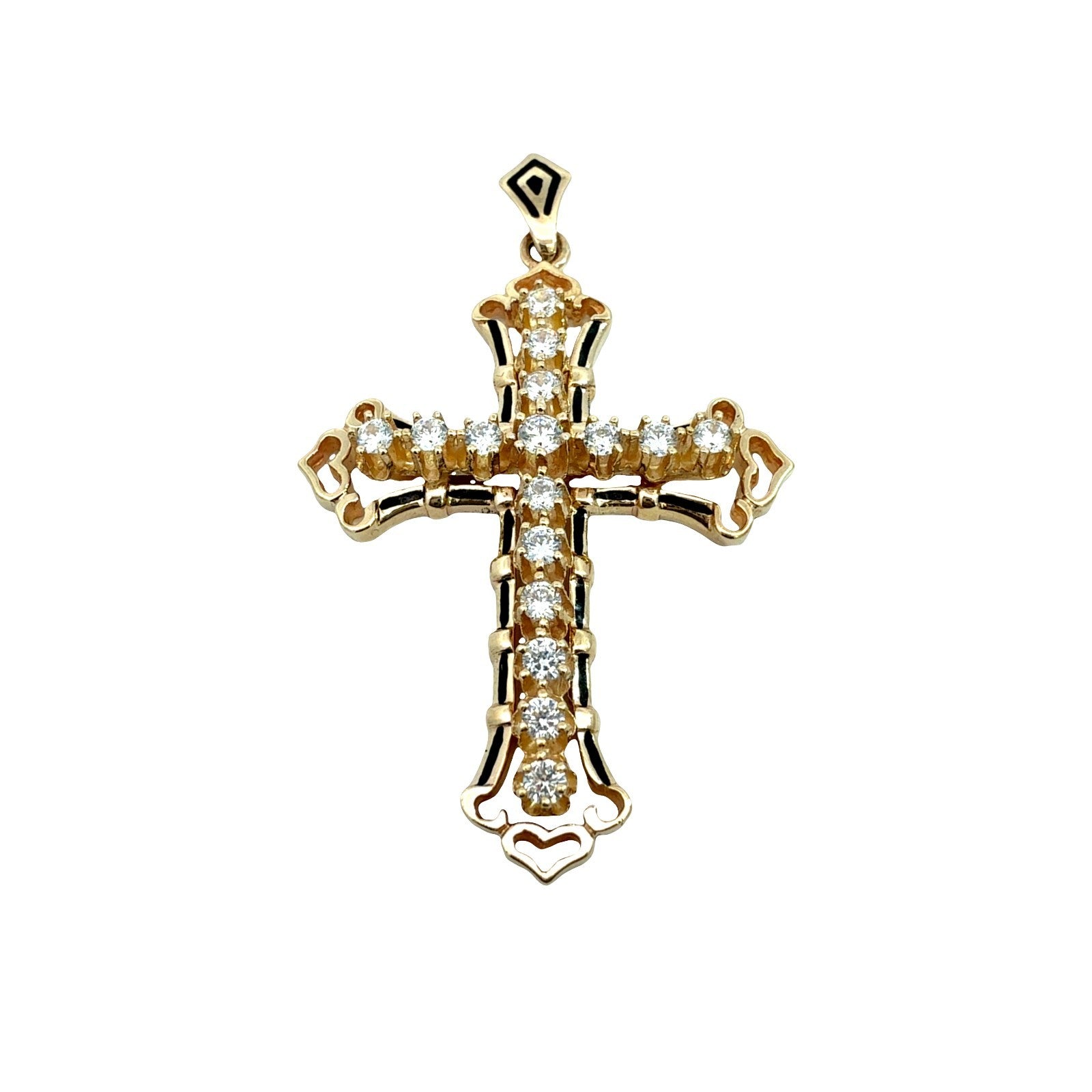 14k Yellow Gold Black Enamel and 1.08cttw Lab-Grown Diamond Cross Pendant0