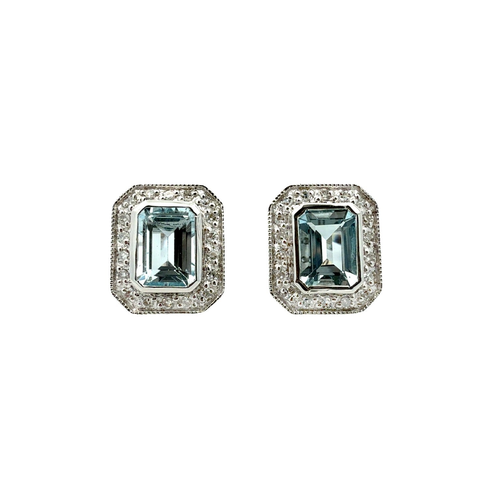 14k White Gold 1.97cttw Aquamarine andd 0.22cttw Diamond Halo Stud Earrings0